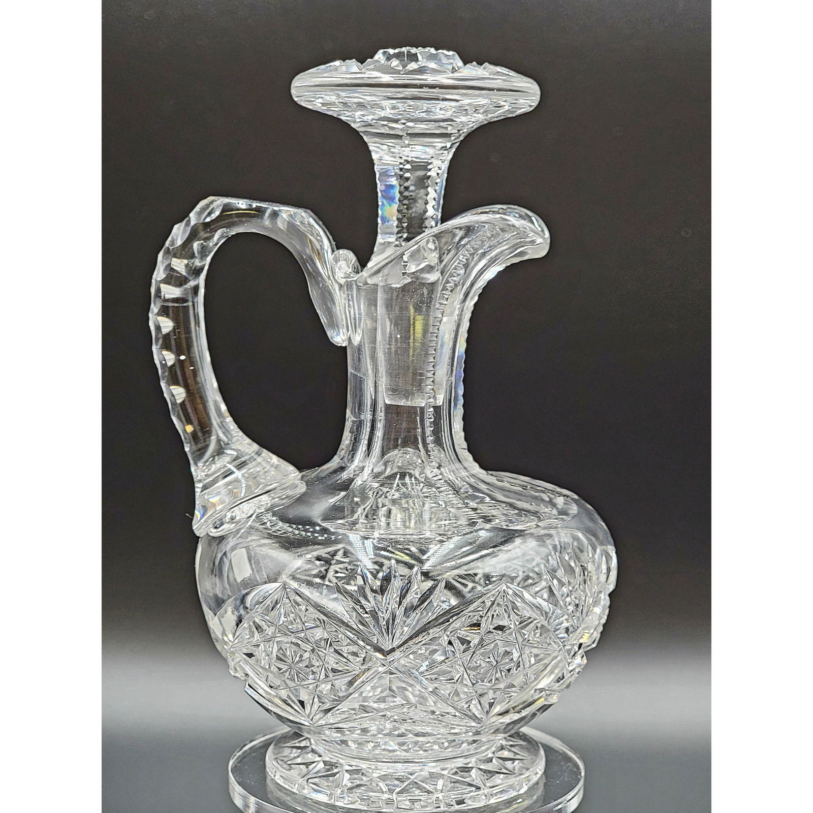 Antique Footed Oil Cruet W/ Hobstar Cut Stopper 16 Pt B (1 of 15)