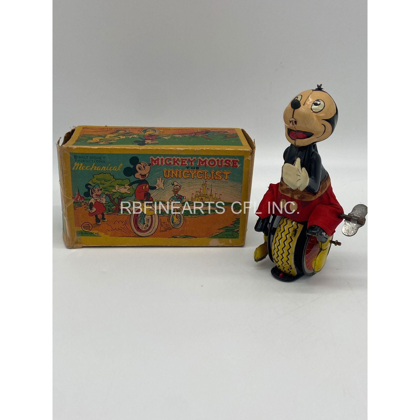 LINEMAR MICKEY MOUSE UNICYCLIST TIN WINDUP & BOX (1 of 20)