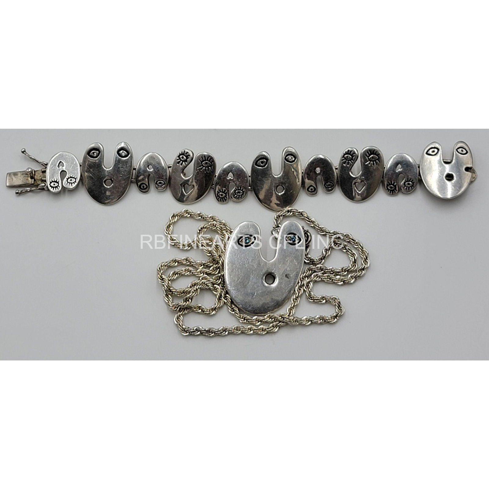 Signed Picasso Face Sterling Silver W/ Blue Diamond Eye (1 of 8)