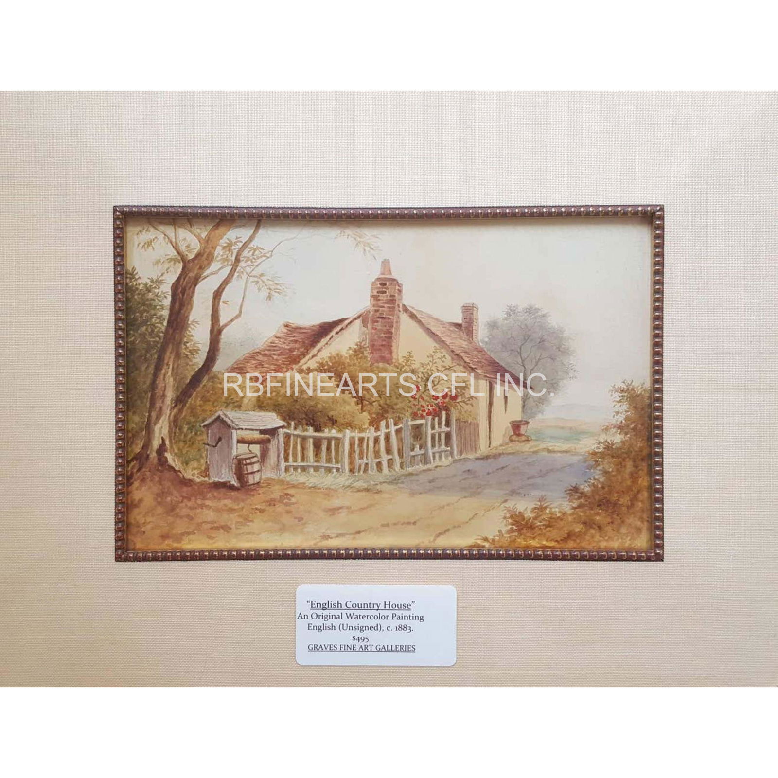 Antique Watercolor Painting "English Country House" 188 (1 of 7)