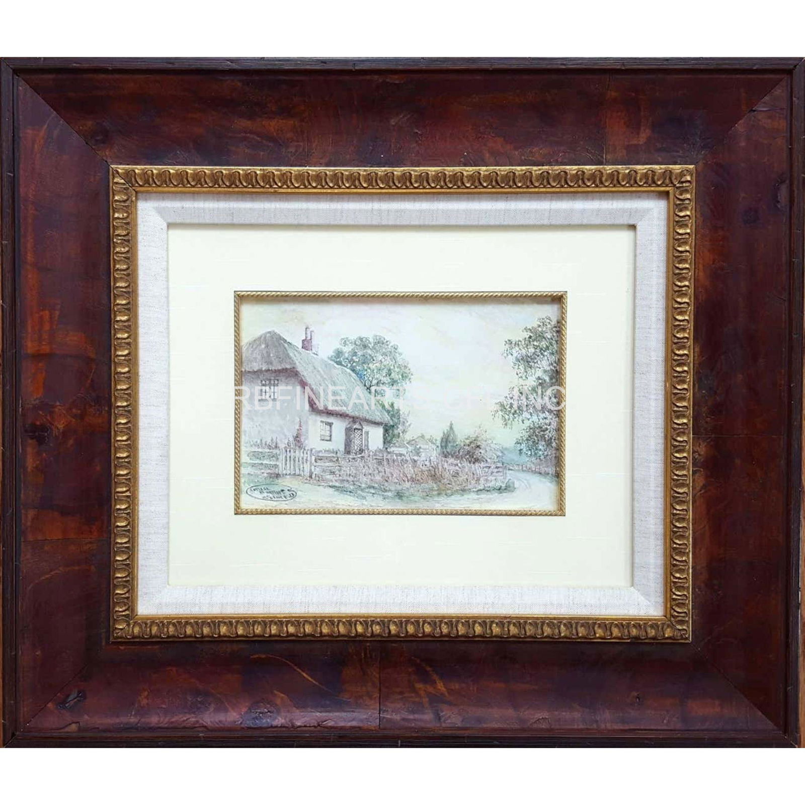 Antique Watercolor Painting \"English Country House\" (1 of 9)
