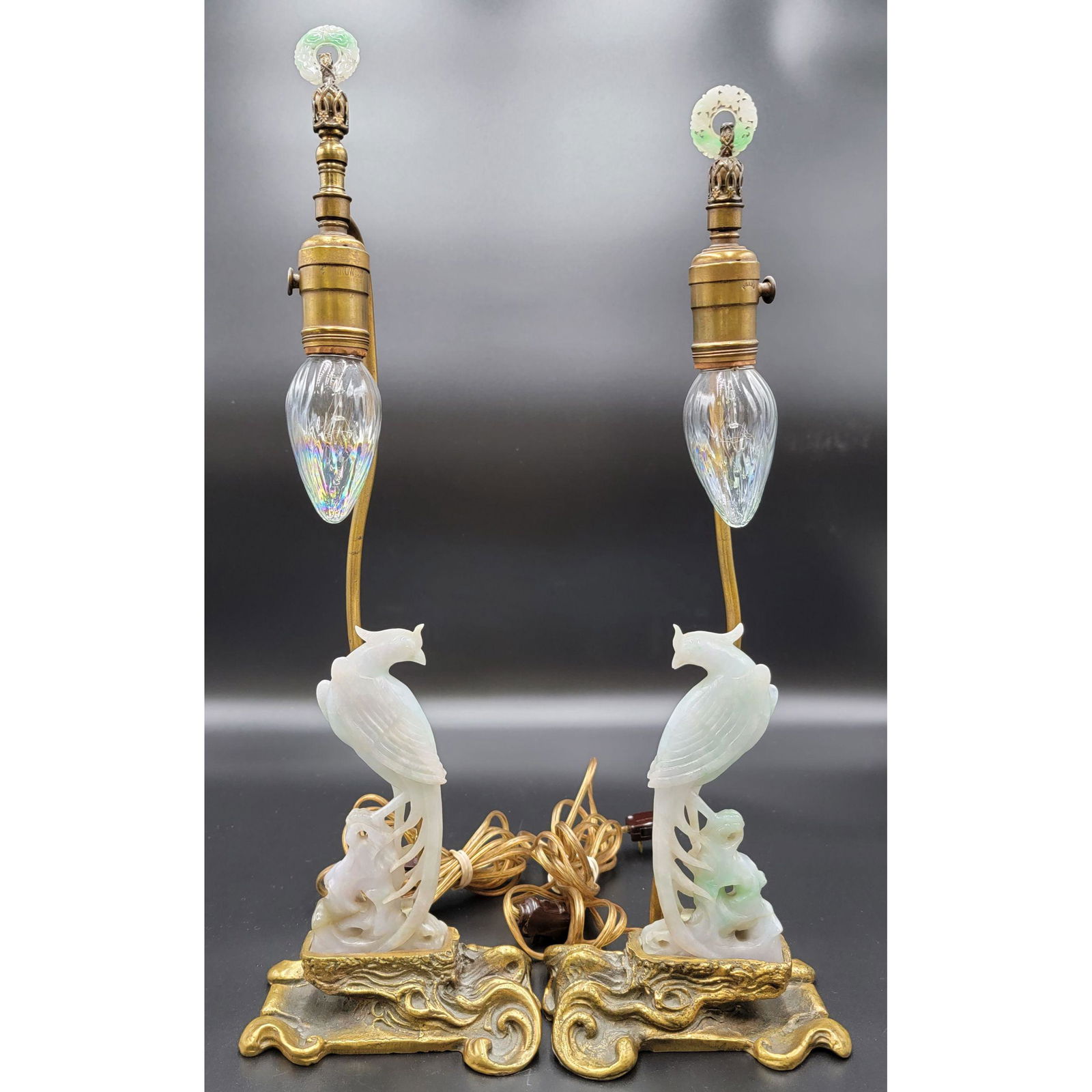 Pair Of Fantastic Chinese Jade Lamps Phoenix Birds 19th (1 of 20)