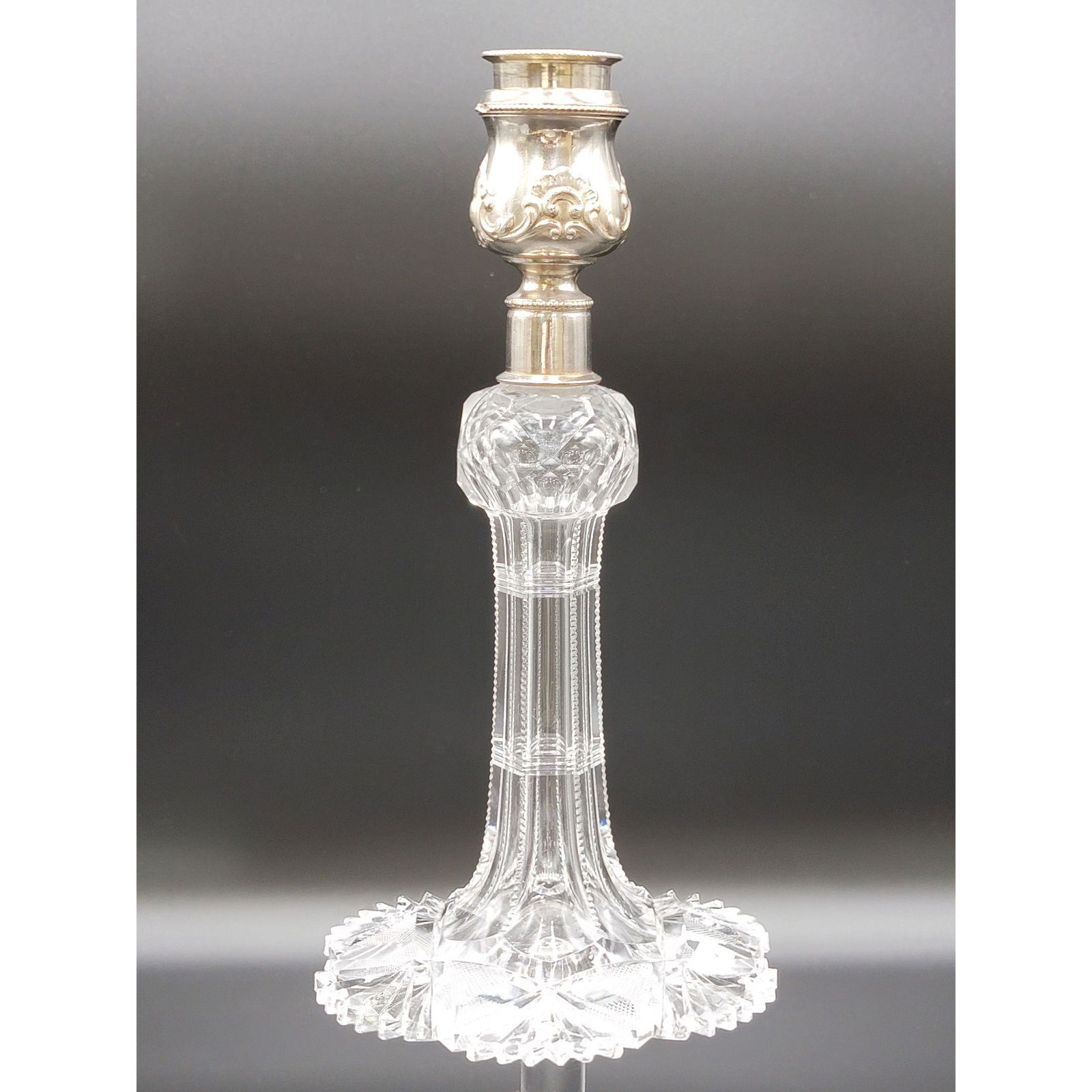 Antique Cut Glass Single Candlestick Plated Top (1 of 12)