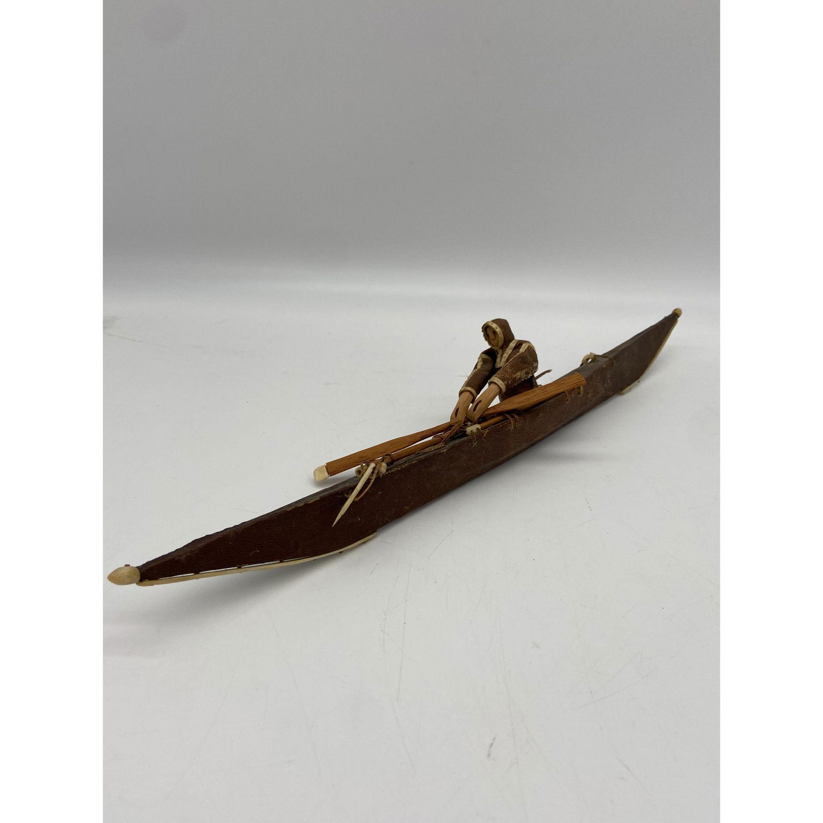 An Early Intuit Canoe Model W/ Pilot, Handmade From Nat (1 of 12)