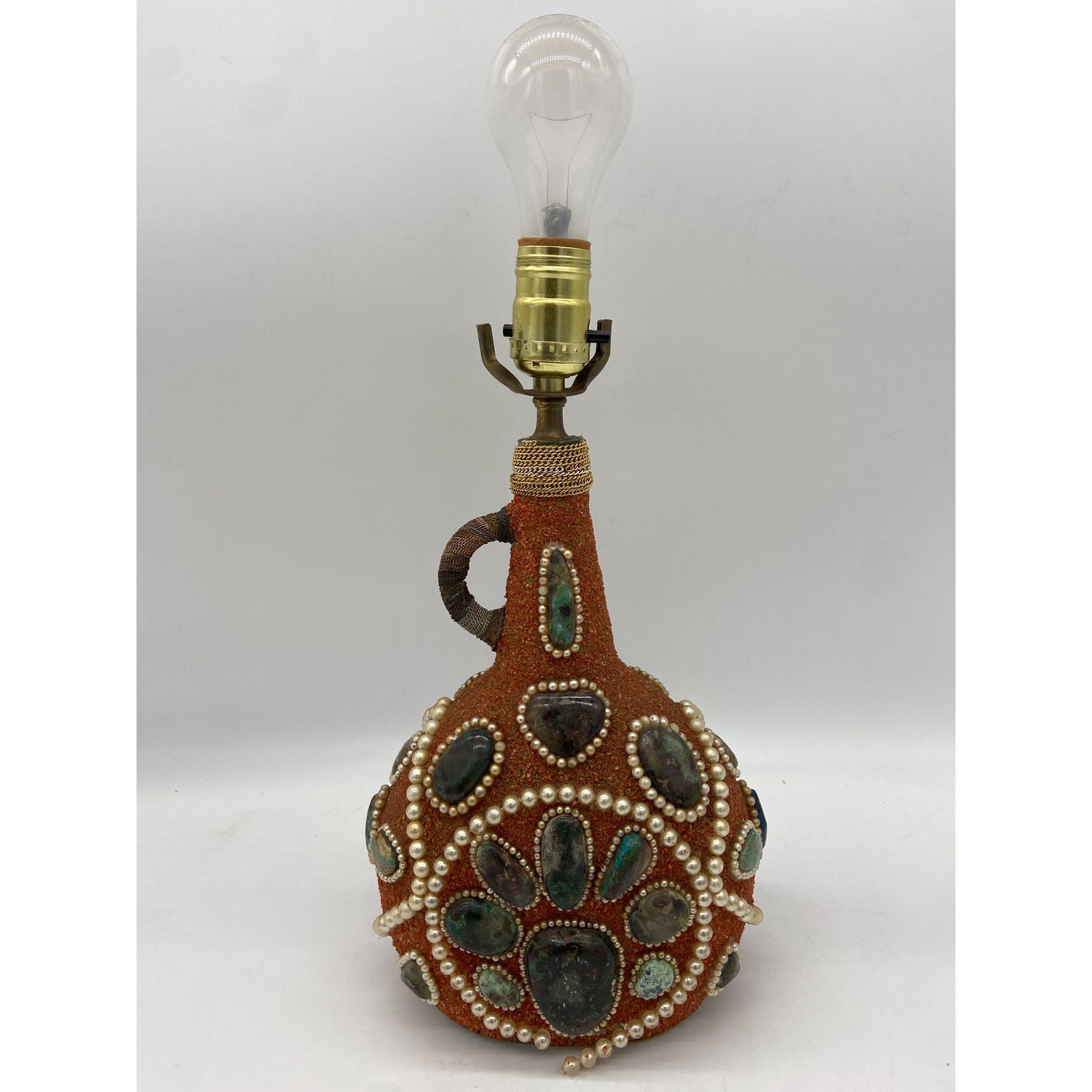 Vintage Hand Made Folk Art Lamp With Pearls And Stone (1 of 14)