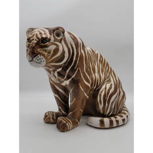 Vintage Italian Faience Pottery Tiger: Large Vintage Italian Faience Pottery Tiger. Has a measurement of 23" x 17" 12"