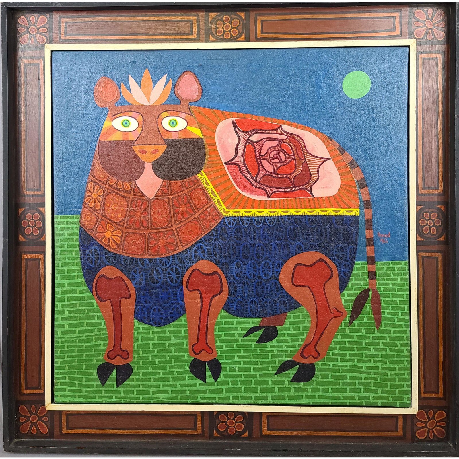 Mary Hammond 1966 "Some Pig " Oil on Canvas: Mary Hammond 1966 "Some Pig " Oil on Canvas. The art 25" x 25 1/4". The frame measures 32" x 32".
