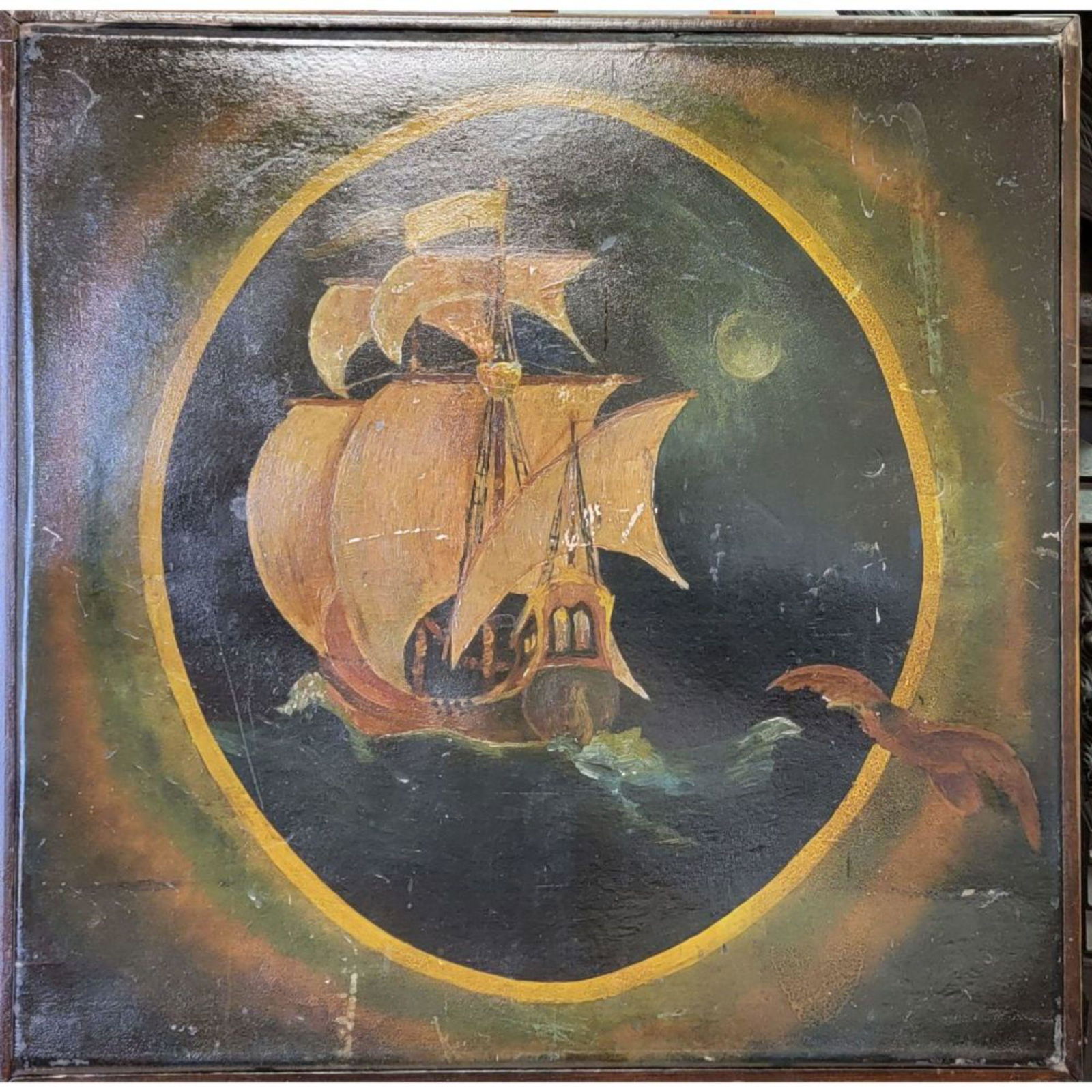 19th C O/B Galleon Ship Seascape Painting (1 of 10)