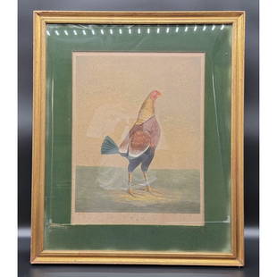 Benjamin Marshall Colored Engraving Rooster "WAR": Benjamin Marshall Colored Engraving Rooster "WAR". Frame Measure 28" x 23.5". Some Foxing Present But A Really Fine Piece Of Work. Framed hand-colored mezzotint prints on paper, after the original pai