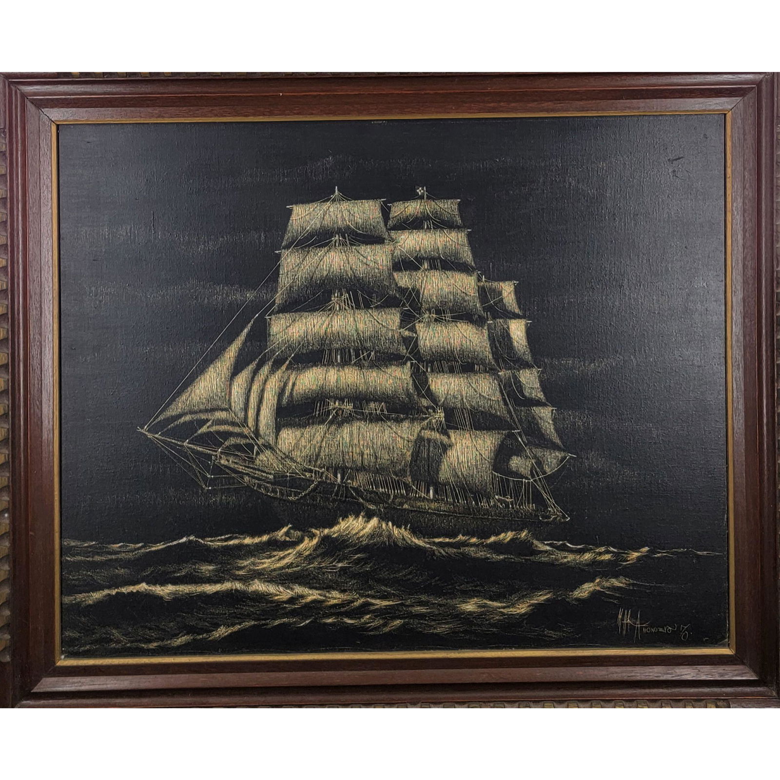 Mid Century Modern O/C Clipper Ship Painting Signed (1 of 11)