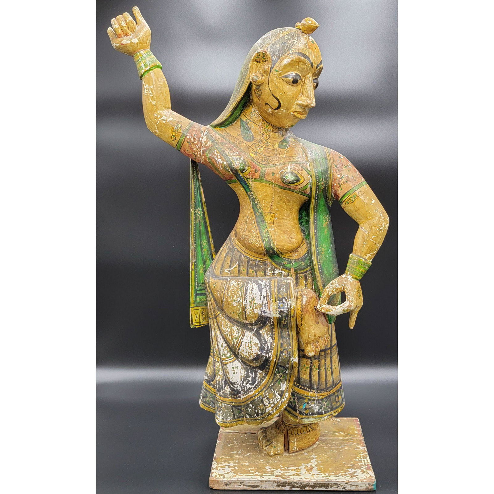 A Large Polychrome Wood Sculpture Of An Indian Dancer (1 of 19)