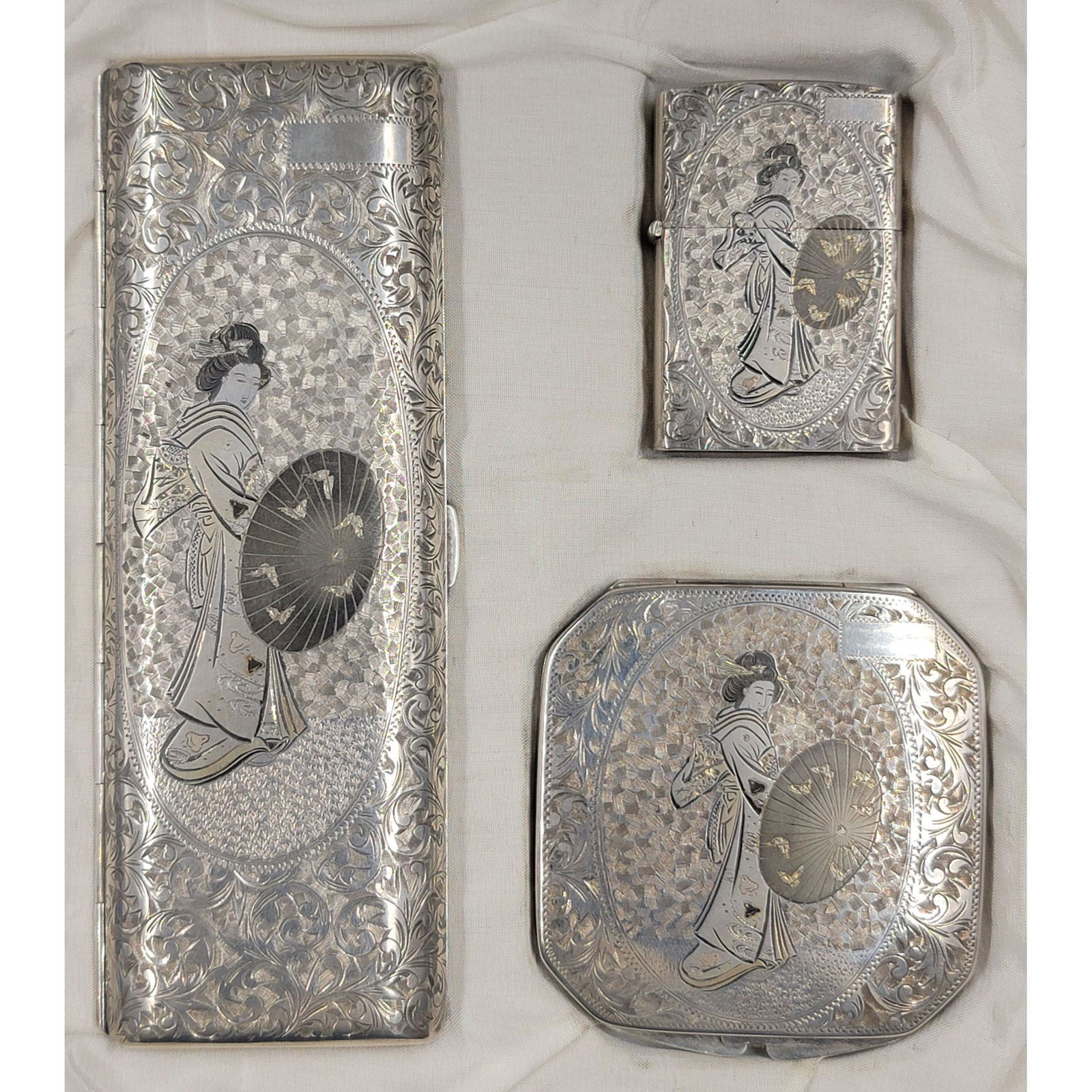 Antique Japanese Sterling Silver Travel Set Case Lighte (1 of 17)