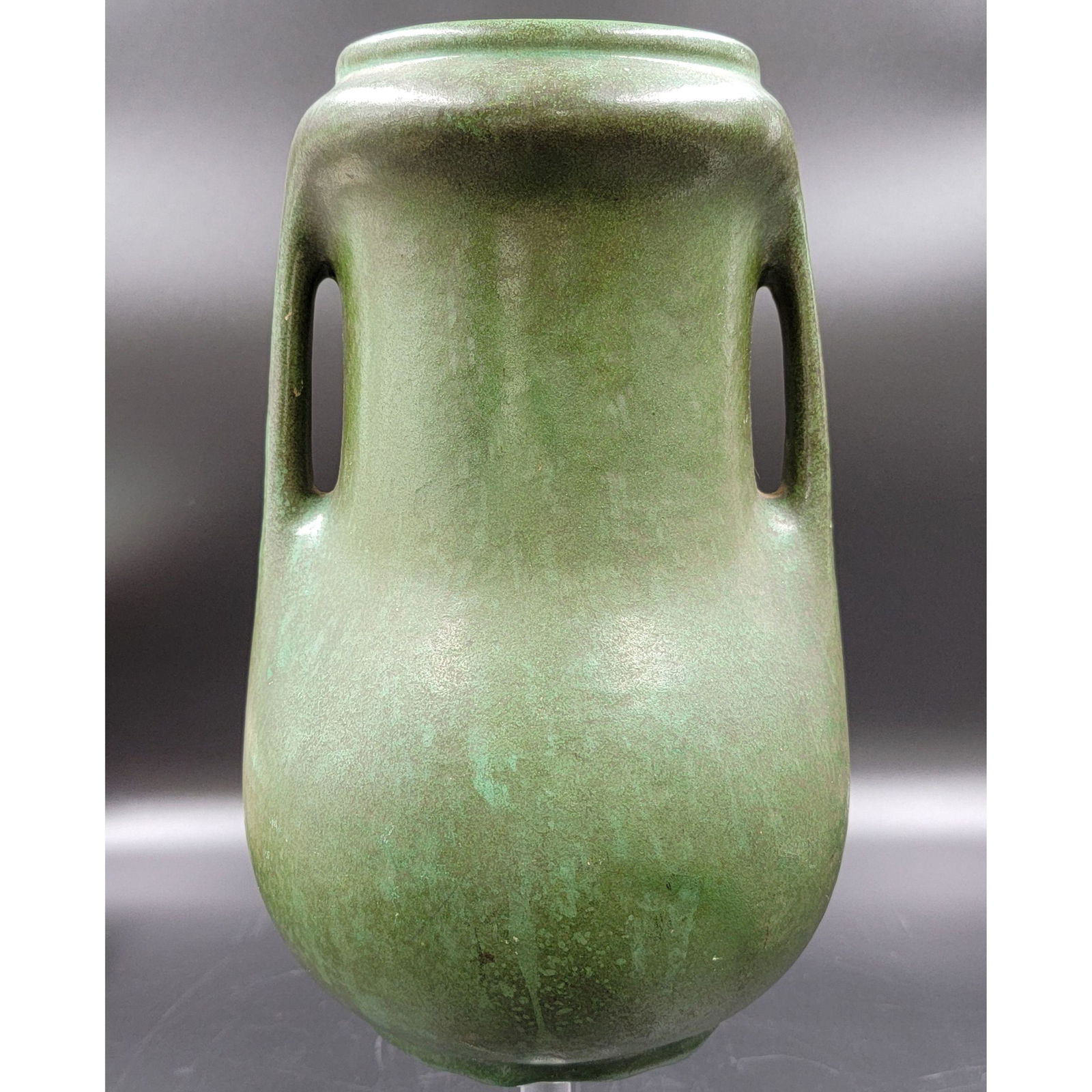 Antique Two Handled  Pottery Vase Green Matte (1 of 16)