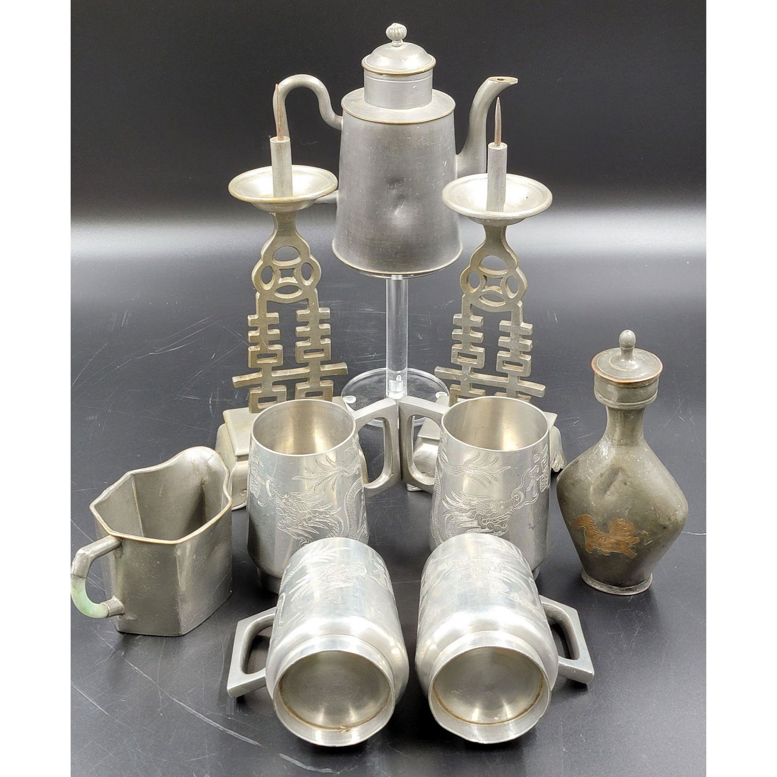 A Large Grouping Of Chinese Pewter Pieces (1 of 18)