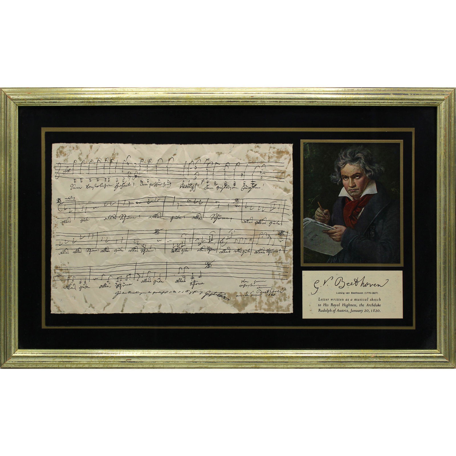 A Fine Music Sheet Print Beethoven: A Fine Music Sheet Print Beethoven, 18" x 11". Please carefully read our terms of sale, shipping information, and request any condition reports or photos prior to placing a bid. Any condition statemen