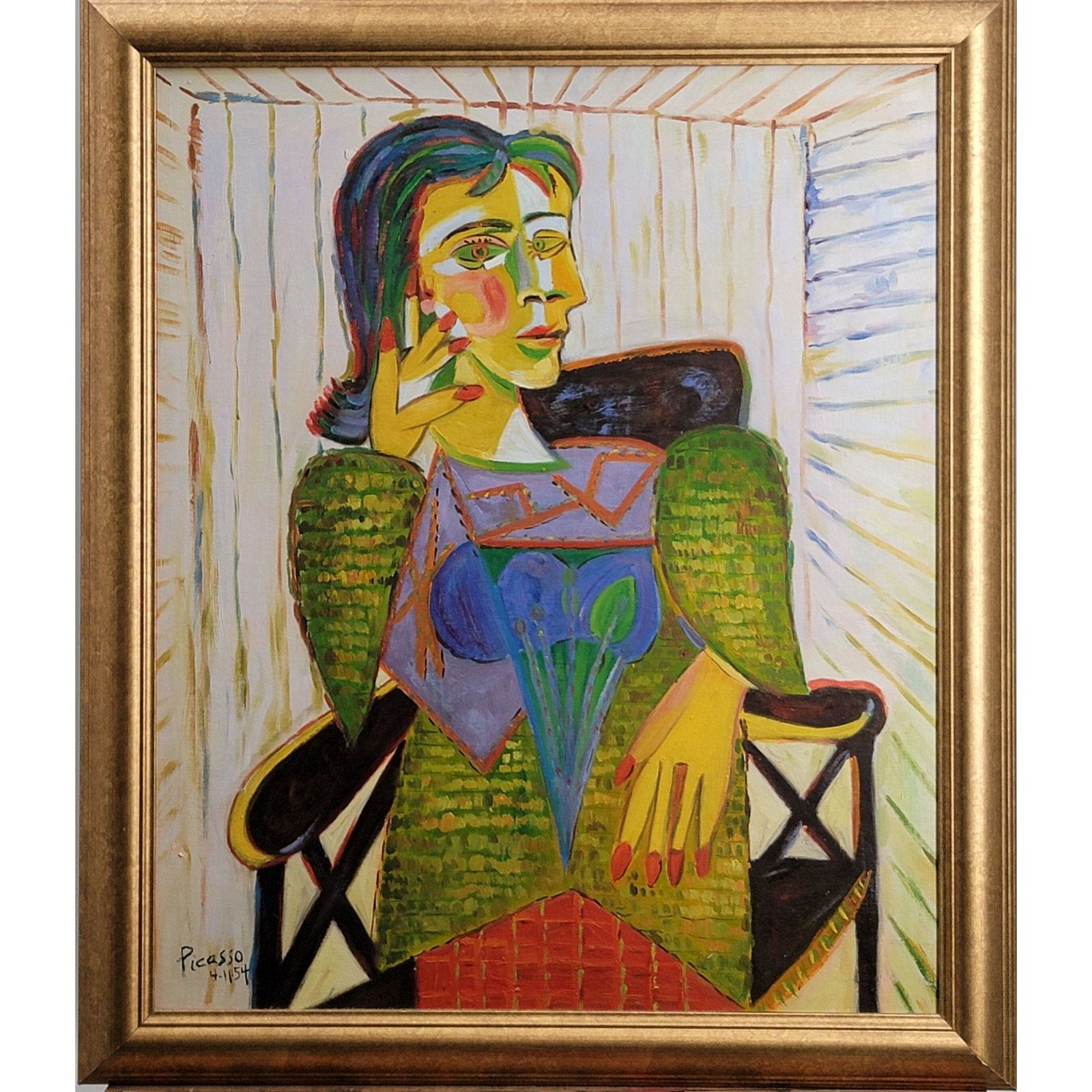 Pablo Picasso O/C Laid On Board Painting (After): Pablo Picasso O/C Laid On Board In Style Of Or After Painting. Frame Measure 27" x 23", Sight 23.5" x 19.5". From A Orlando Estate. Please carefully read our terms of sale, shipping information, and r