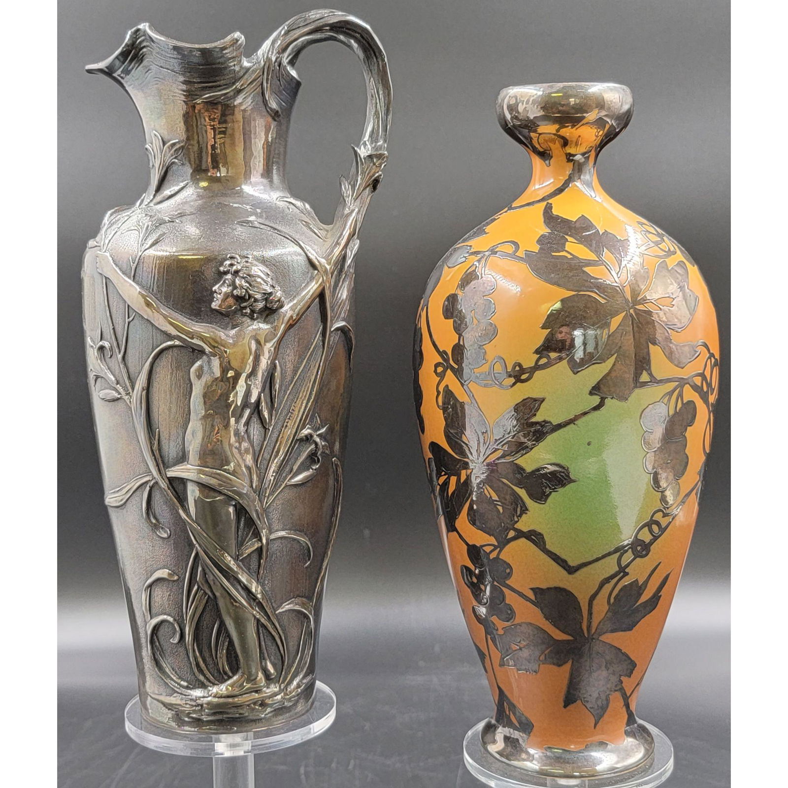 Lot Of 2 Art Nouveau Silver Overlay Vases (1 of 19)