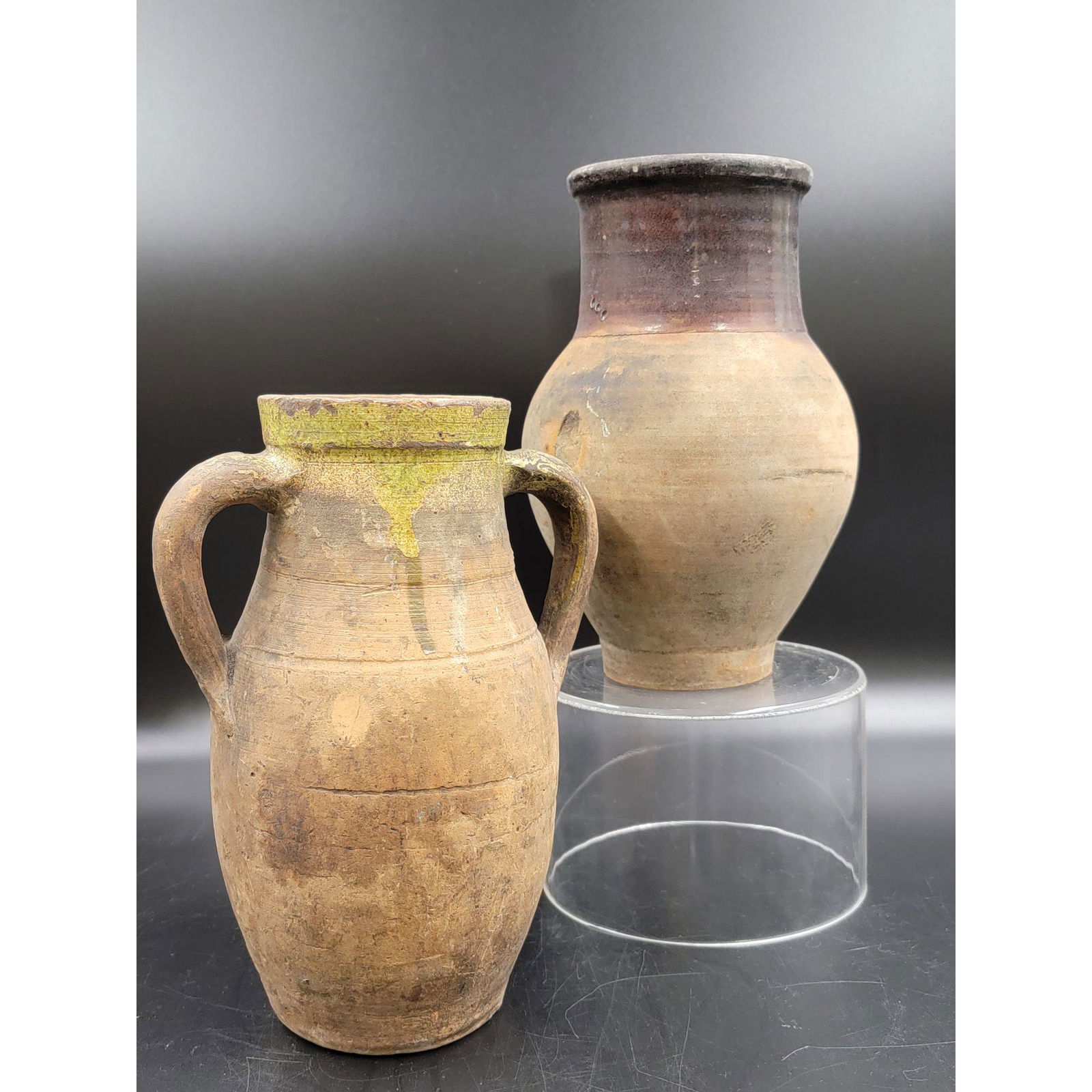 2 Antique American Redware Clay Jars 19th C (1 of 20)