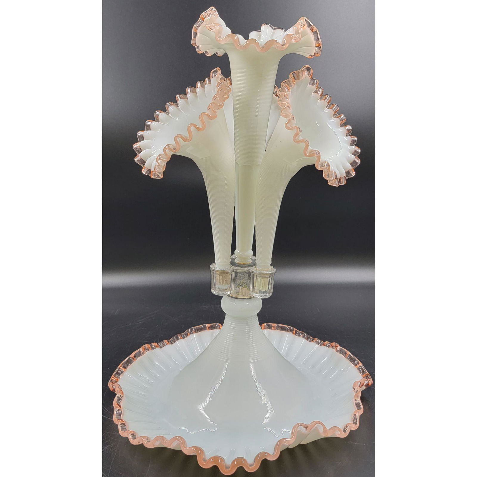 Antique Fenton Epergne Pink Crest $ Horn Milk Glass (1 of 8)