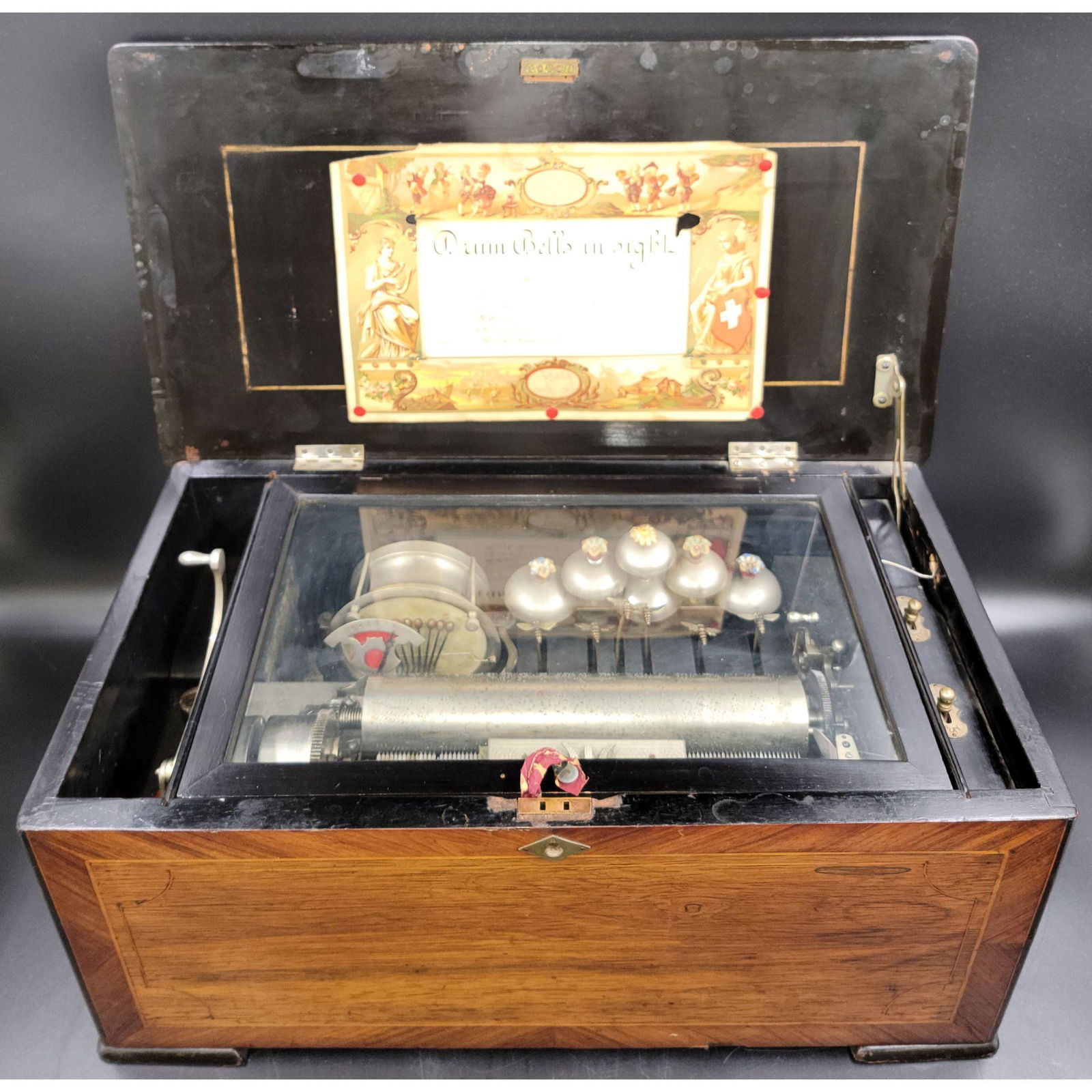 Rare Swiss Orchestral Music Box Butterflies Inlaid Cas (1 of 20)