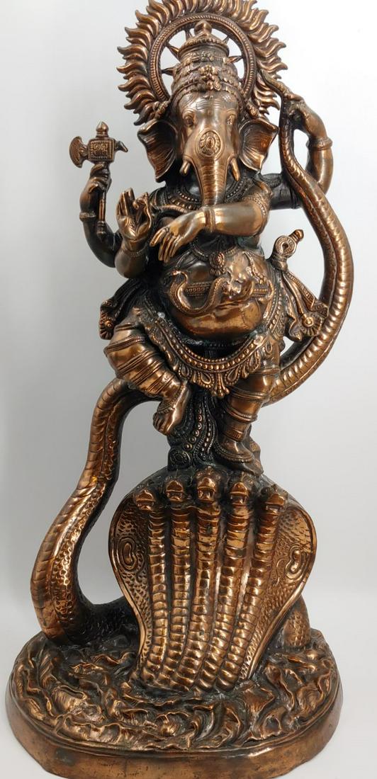 A Large Copper Indian Ganesh Figure on Shesha (1 of 11)