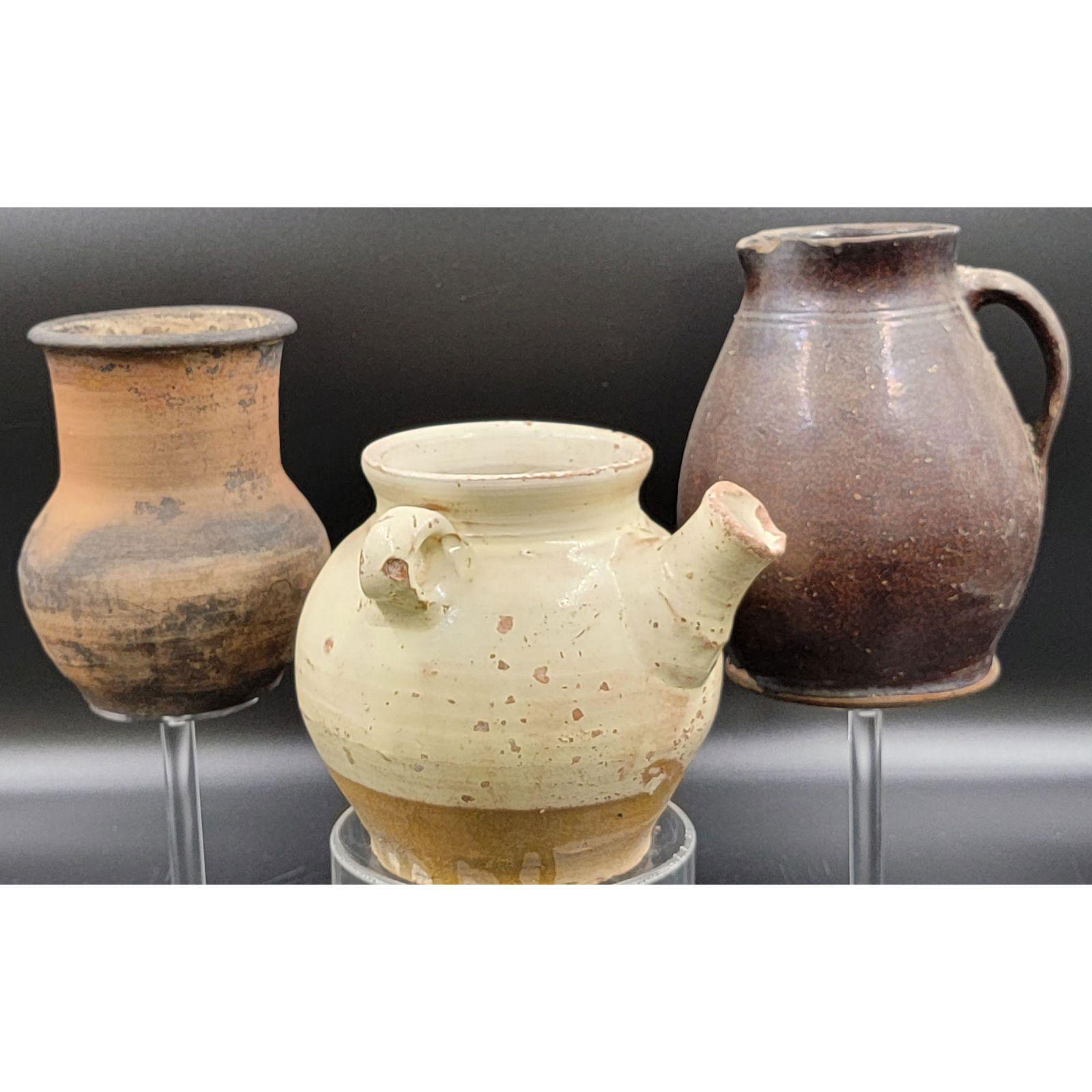 3 Antique American Redware Clay Pots 19th C (1 of 20)