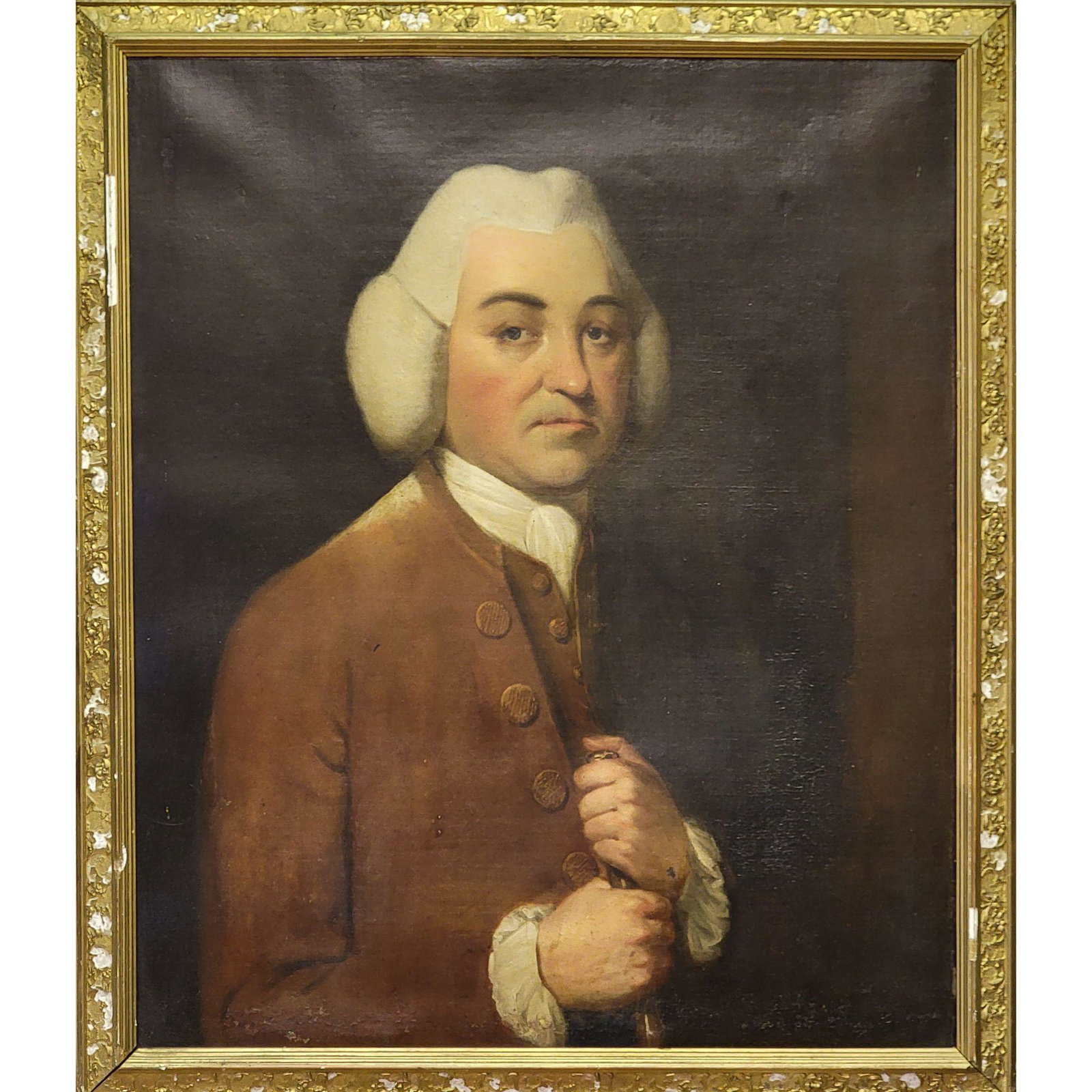 Attributed to John Singleton Copley American,1737-1815: ATTR. TO JOHN SINGLETON COPLEY PORTRAIT OF A GENTLEMAN NATHANIEL ROBERT ALLEN. Frame Measure 33" x 28", Sight 30 1/4" x 25" ( Original Stretcher), Later Frame. From A Mt Dora Florida Estate. Please no