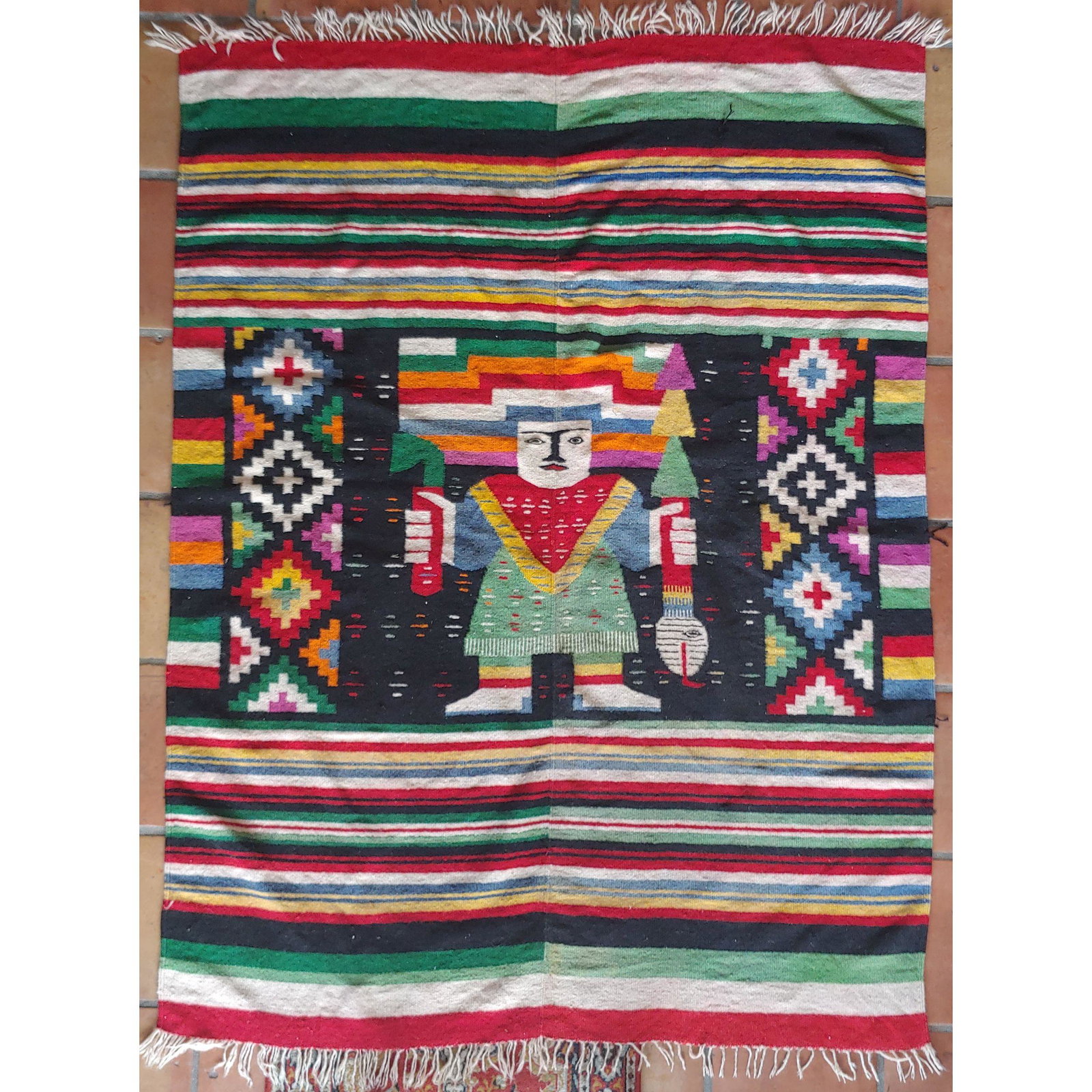 Mayan Zapotec Mexican Blanket: Mayan Zapotec Mexican Blanket. Measures 77" x 54 1/2". Please carefully read our terms of sale, shipping information, and request any condition reports or photos prior to placing a bid. Any condition 