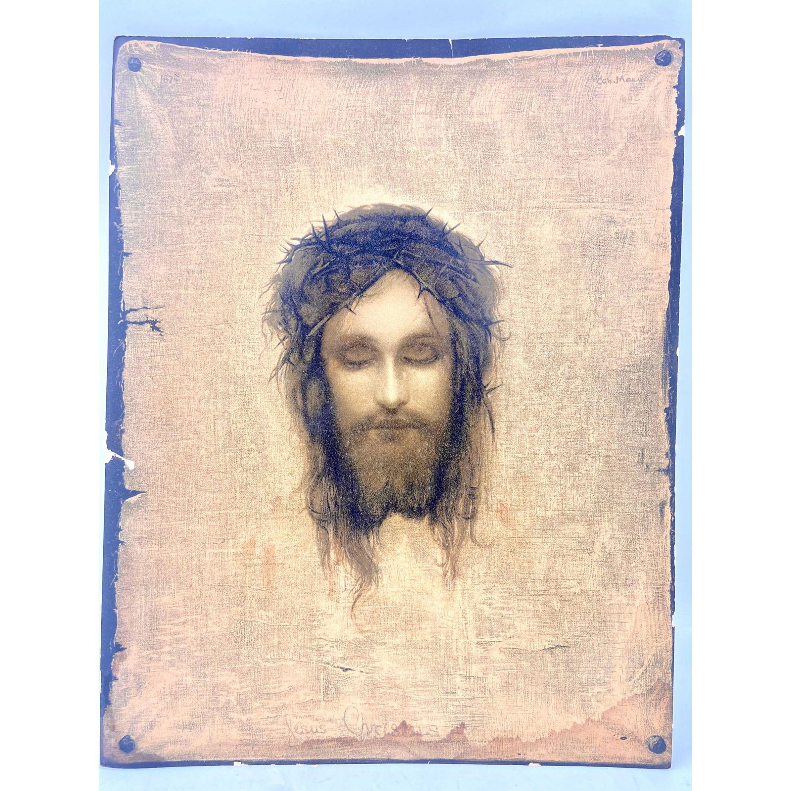 Vintage print of Jesus Christus By Gabriel Max 1874: Vintage print of Jesus Christus "St. Veronica's Handkerchief " by Gabriel Max....Please carefully read our terms of sale, shipping information, and request any condition reports or photos prior to pla