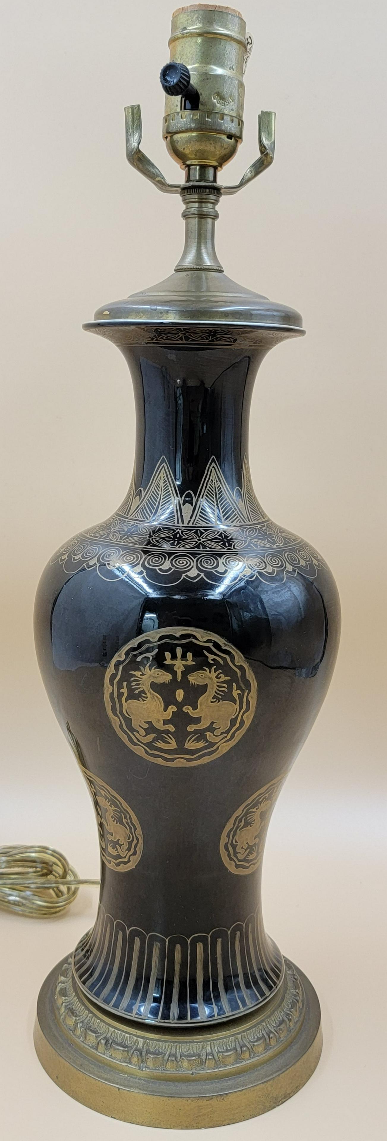 Antique Chinese Mirror Black With Gilt Vase Kangxi Pd (1 of 11)