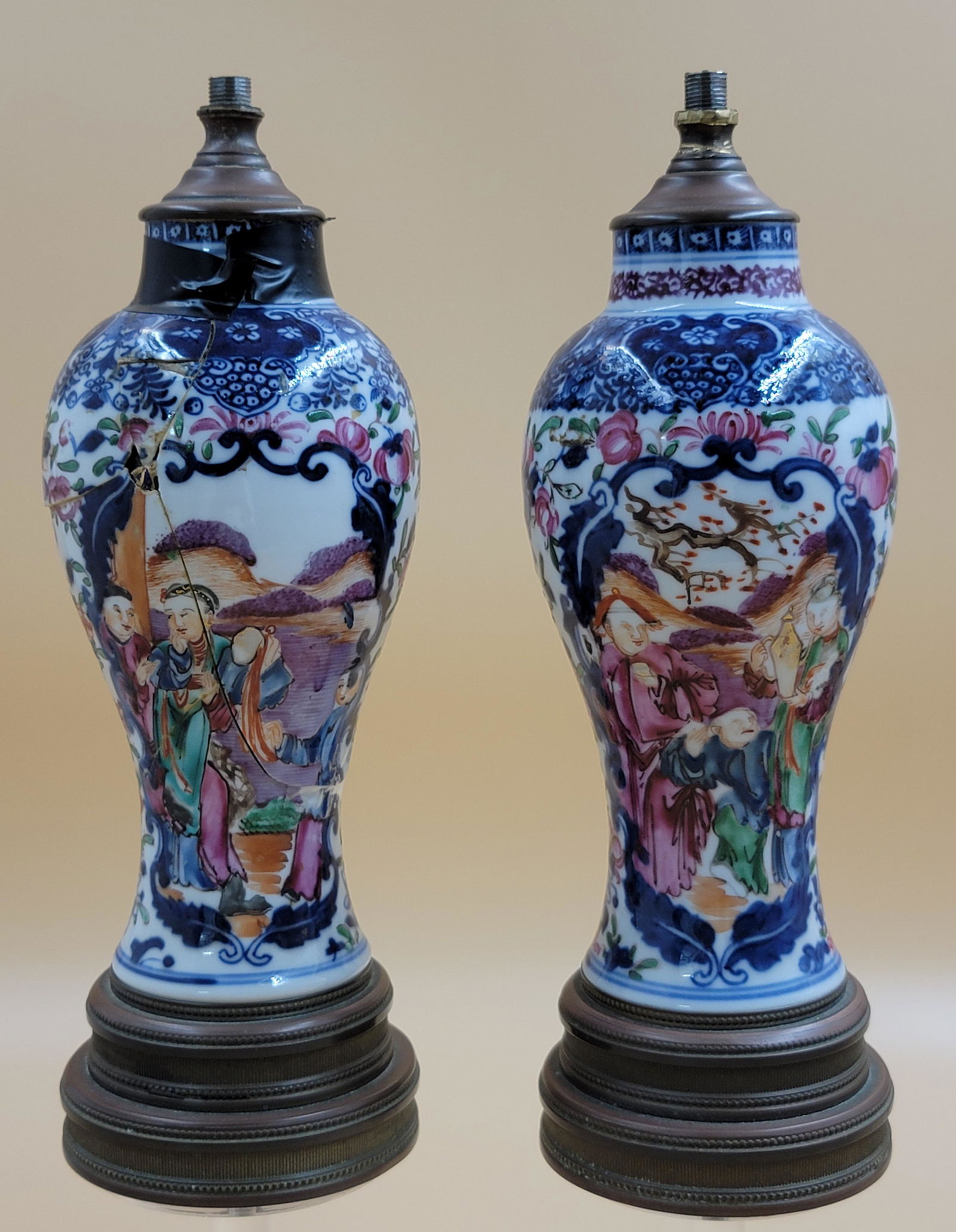 Antique Chinese Export Rose Mandarin Vases (Lamps) (1 of 20)