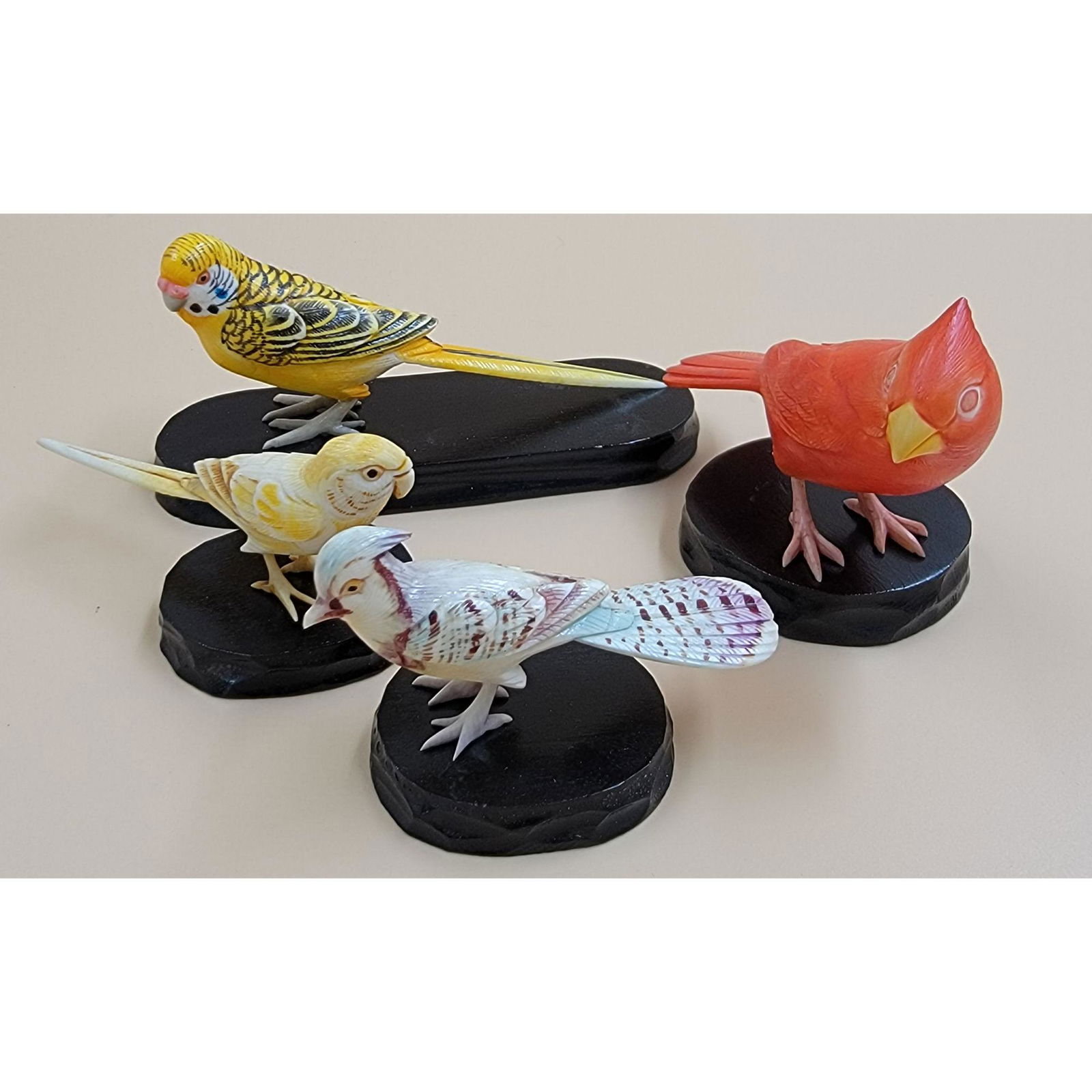 Lot Of 4 Finely Carved & Painted Japanese Birds Signed (1 of 14)