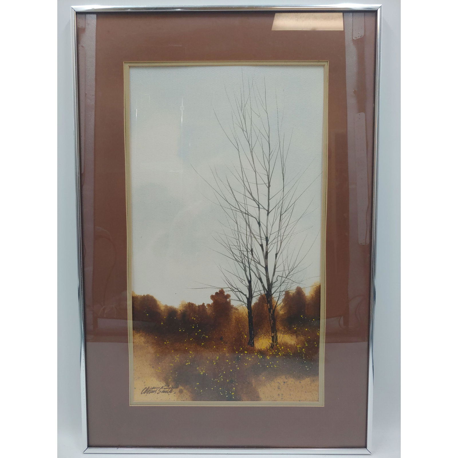 Signed Cletus Smith Watercolor "Almost Spring": Signed Cletus Smith Watercolor "Almost Spring". The Frame measures 20 1/2" x 30 1/4", and the Sight measures 13 x 22 1/2". Please carefully read our terms of sale, shipping information, and request an
