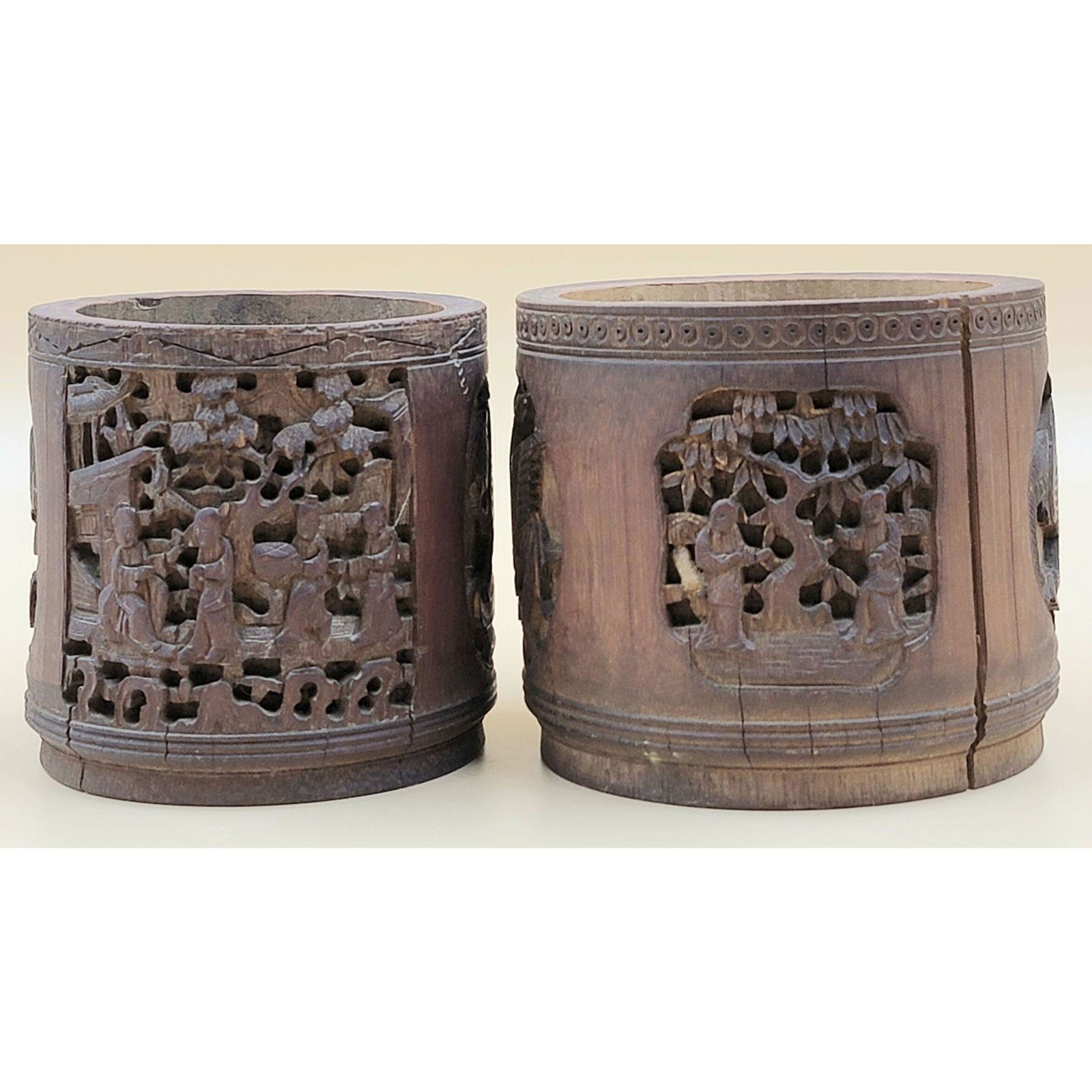 Lot Of 2 Old Chinese Bamboo Brush One Signed (1 of 14)