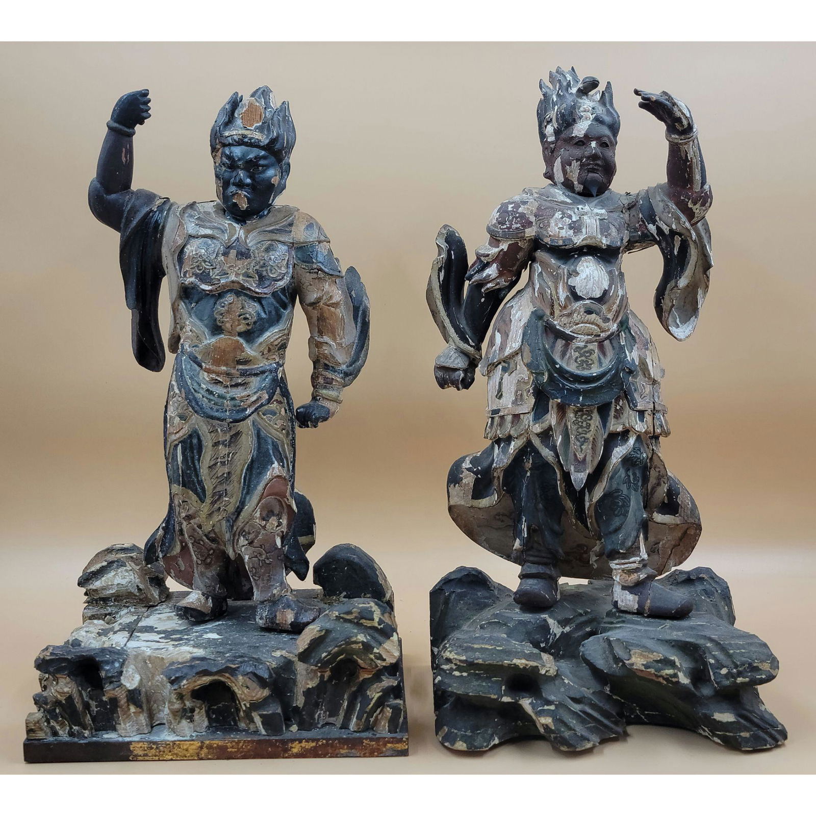 Two 18th/19th Hand Carved Japanese Temple Guardians (1 of 20)