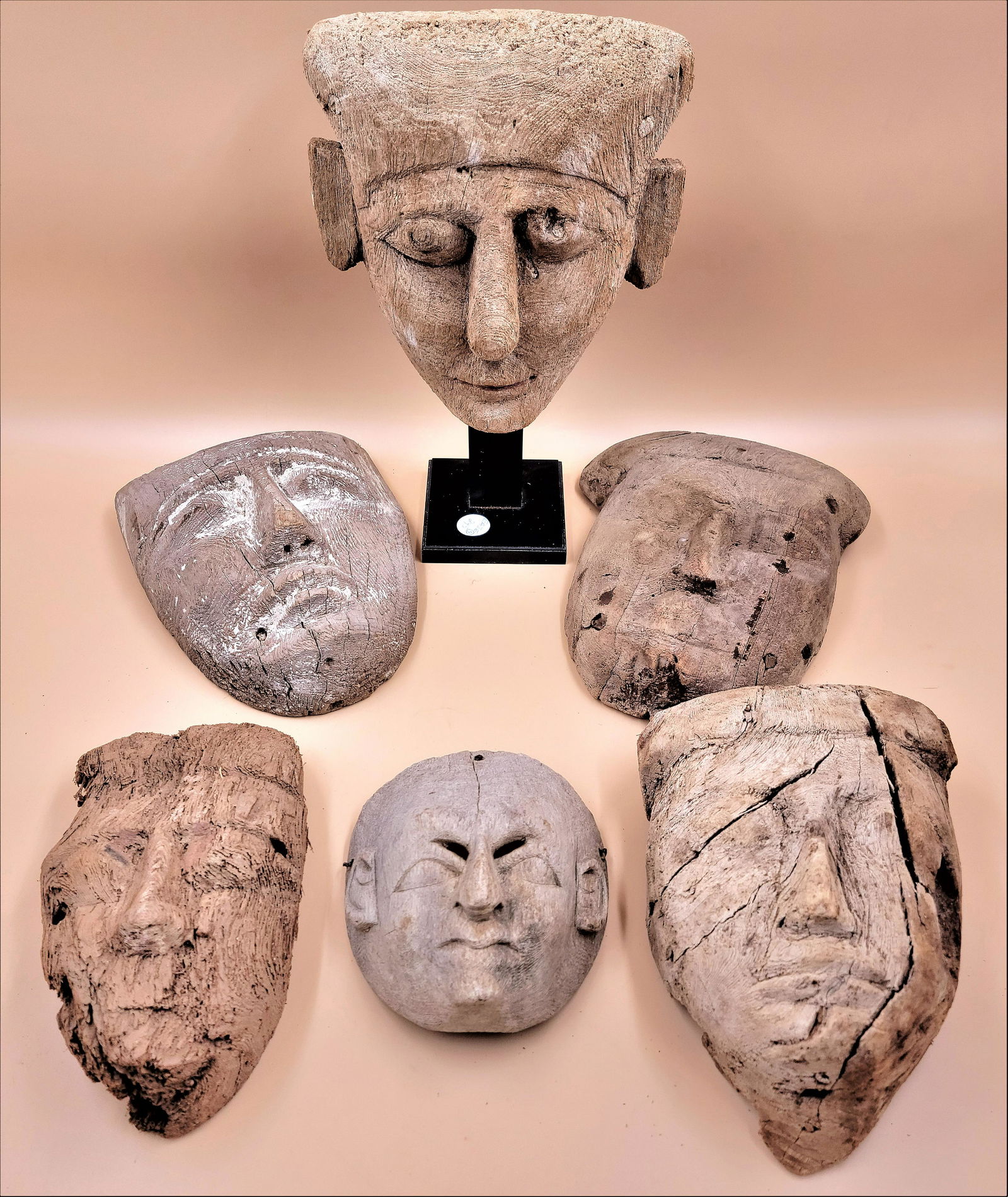 Lot of 6 Egyptian Wood Mummy Masks (1 of 20)