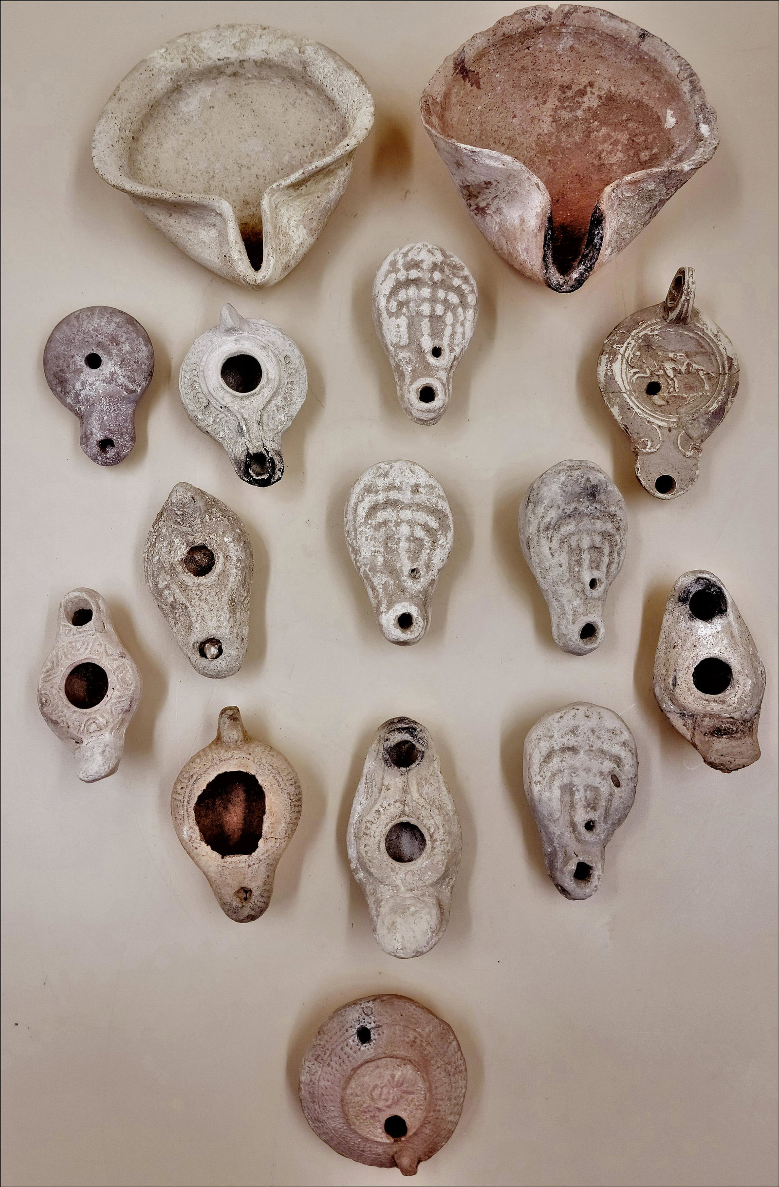 A Grouping Of 15 Ancient Pottery Oil Lamps (1 of 13)