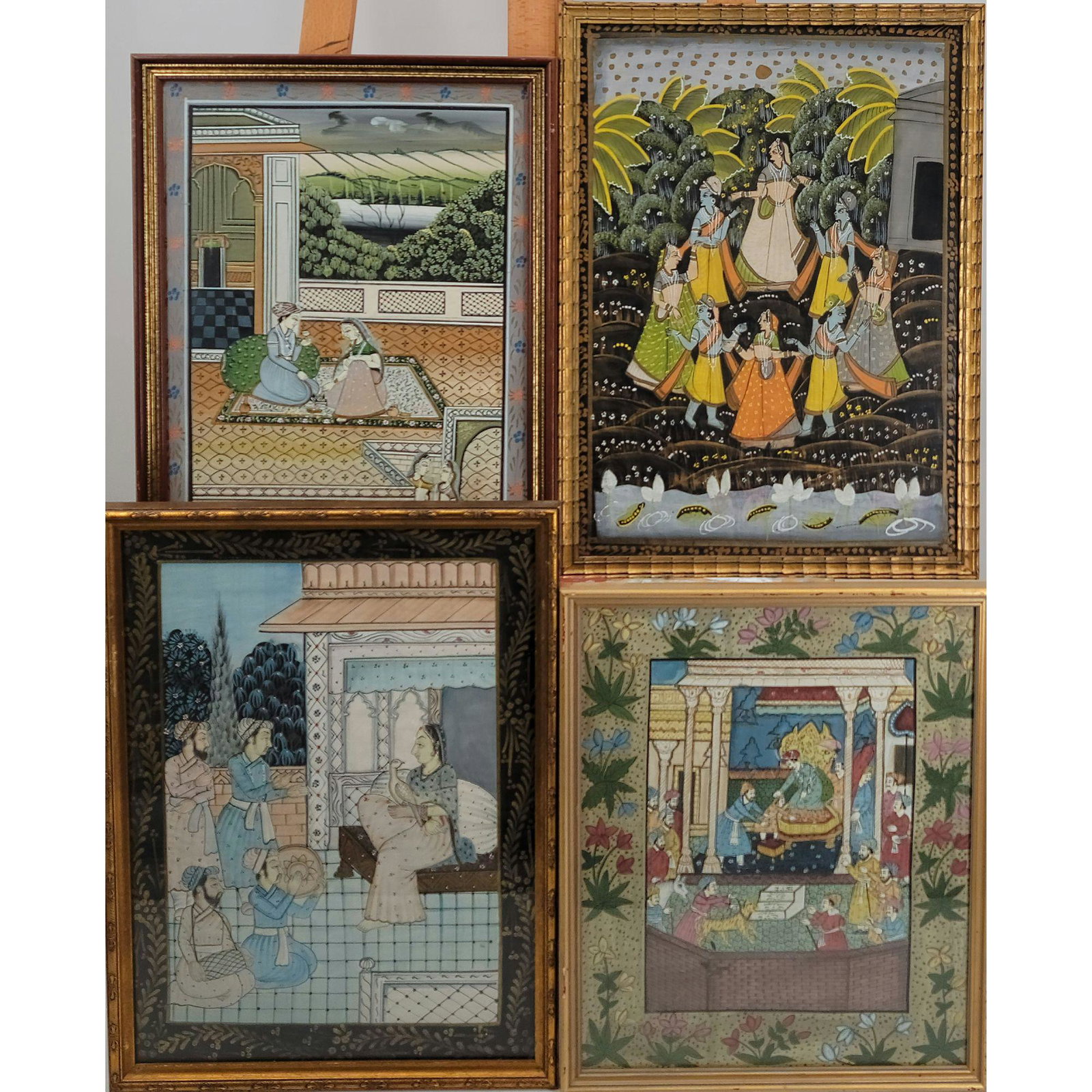 Four Traditional Indian Hindu & Mughal Paintings: Likely from Rajasthan; works with frames measuring from 18.5" X 15 1/4" To 21 1/4" X 15 3/4". This lot, and many forthcoming are from the estate of a true antiquity connoisseur in every sense of the w