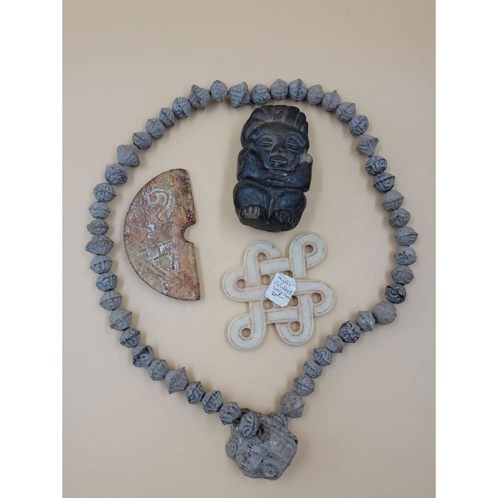Pre Columbian Pottery Necklace & Jade Pendant (1 of 17)
