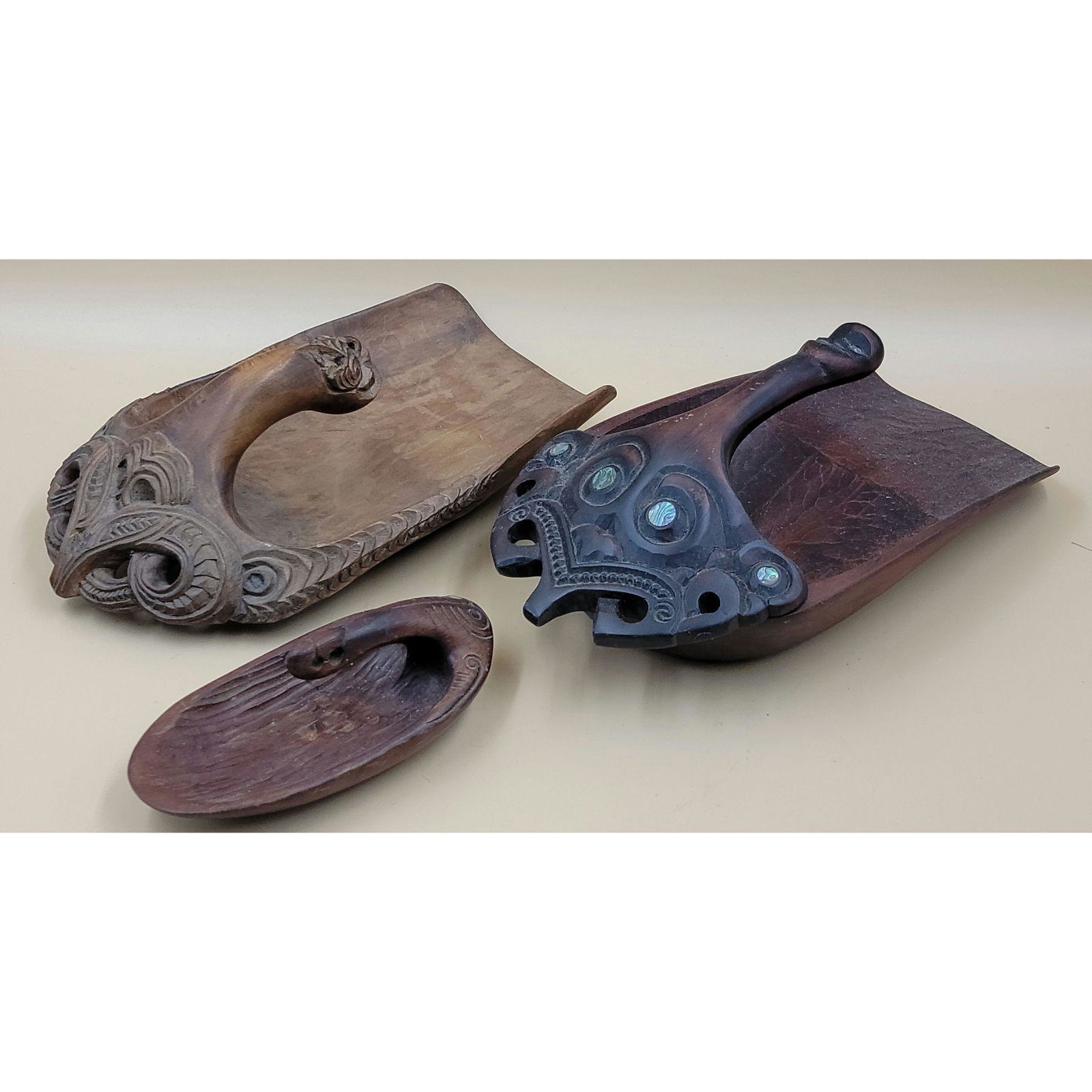 (3) Maori Carved Wood Canoe Bailers, New Zealand (1 of 20)