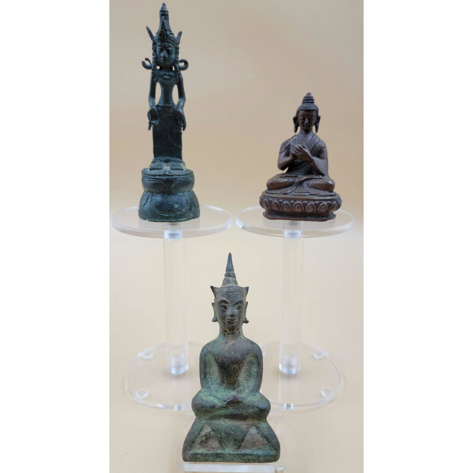 Three Weighted Southeast Asian Bronze Buddhas 17-19th C (1 of 20)