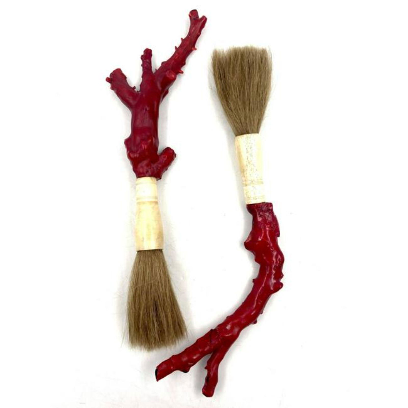 Pair Of Chinese Red Coral Handled Calligraphy Brushes (1 of 8)