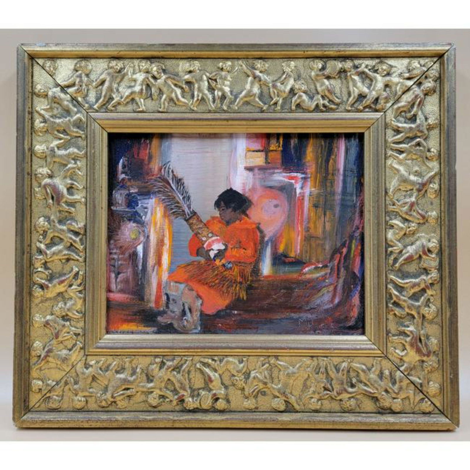 Signed Navajo Painting Oil On Canvas 20th C (1 of 12)