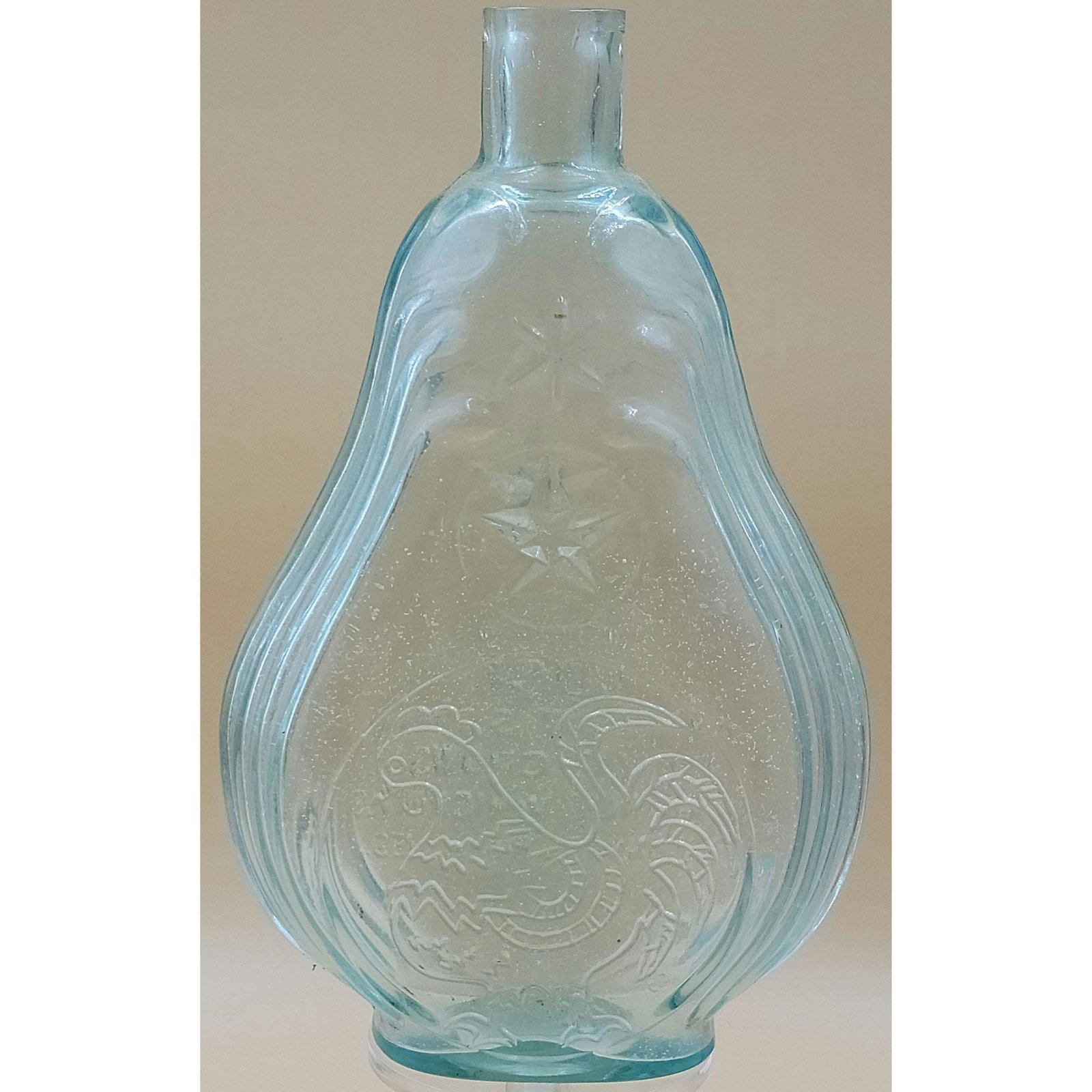 Handblown Glass Flask Etched w image of Rooster (1 of 10)