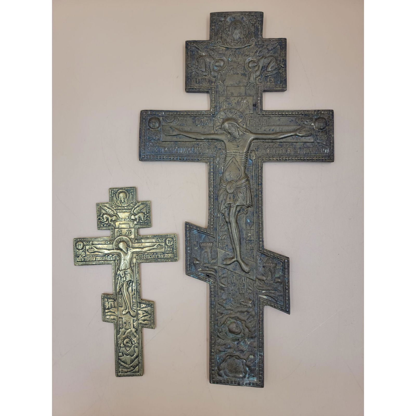 Lot Of 2 Antique Russian Bronze Crucifix Early 19th c (1 of 19)