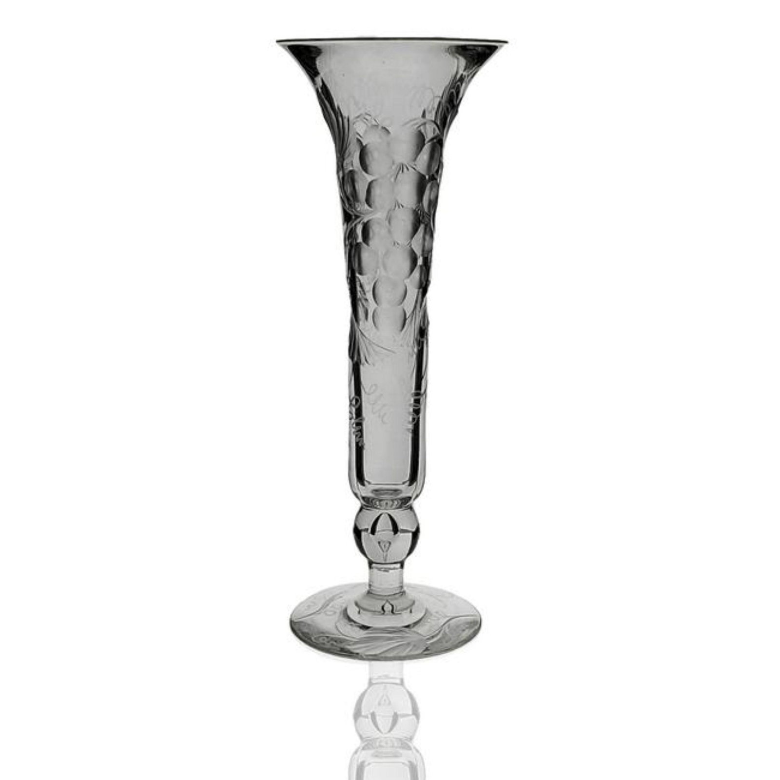 ABP cut glass Vase signed Tuthill in INTAGLIO Vintage: ABP cut glass vase signed Tuthill in INTAGLIO vintage, teardrop knob at the base. Measures 12" tall. Please carefully read our terms of sale, shipping information, and request any condition reports or