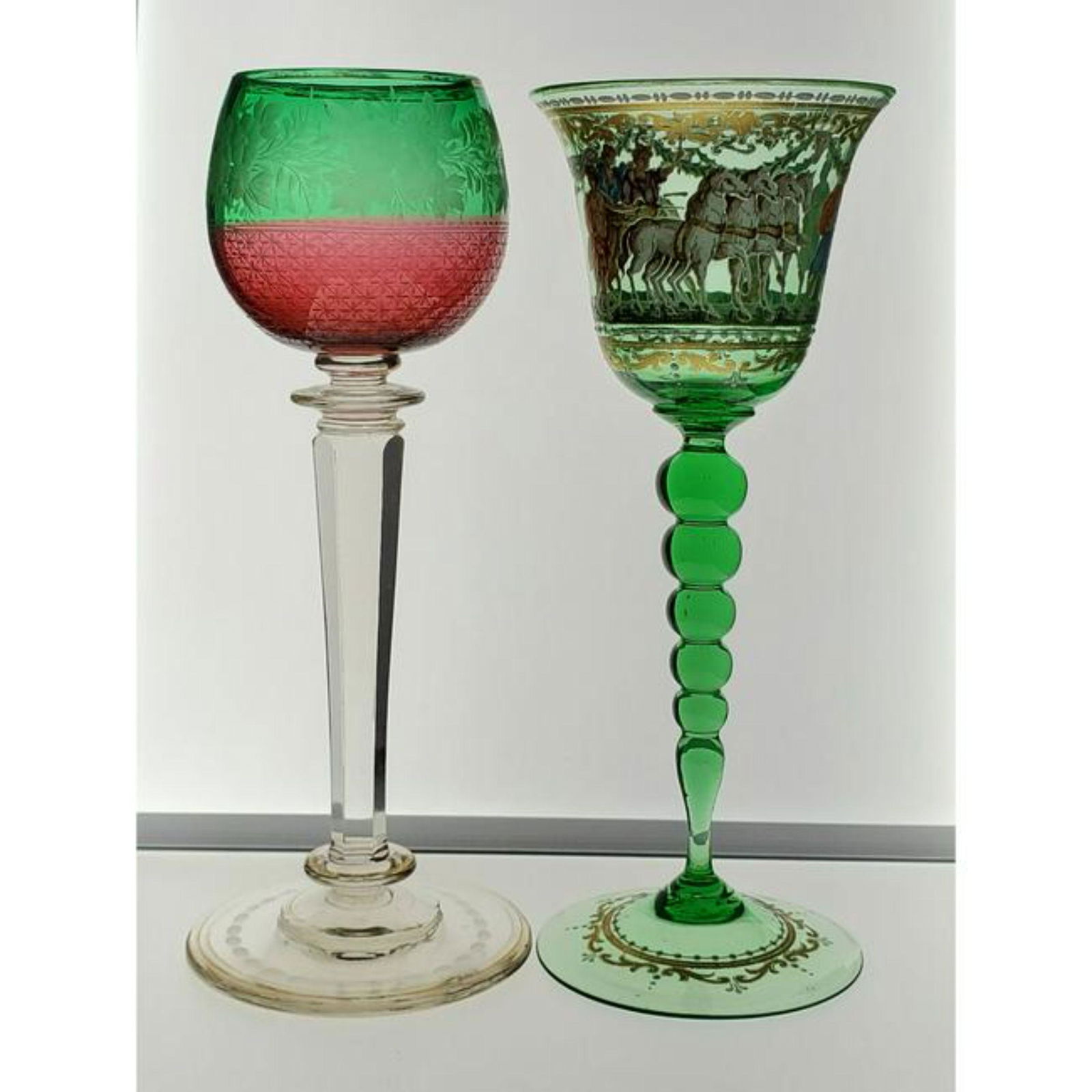 Two Colored Moser Rhine Wines, One Engraved, One Painte (1 of 18)