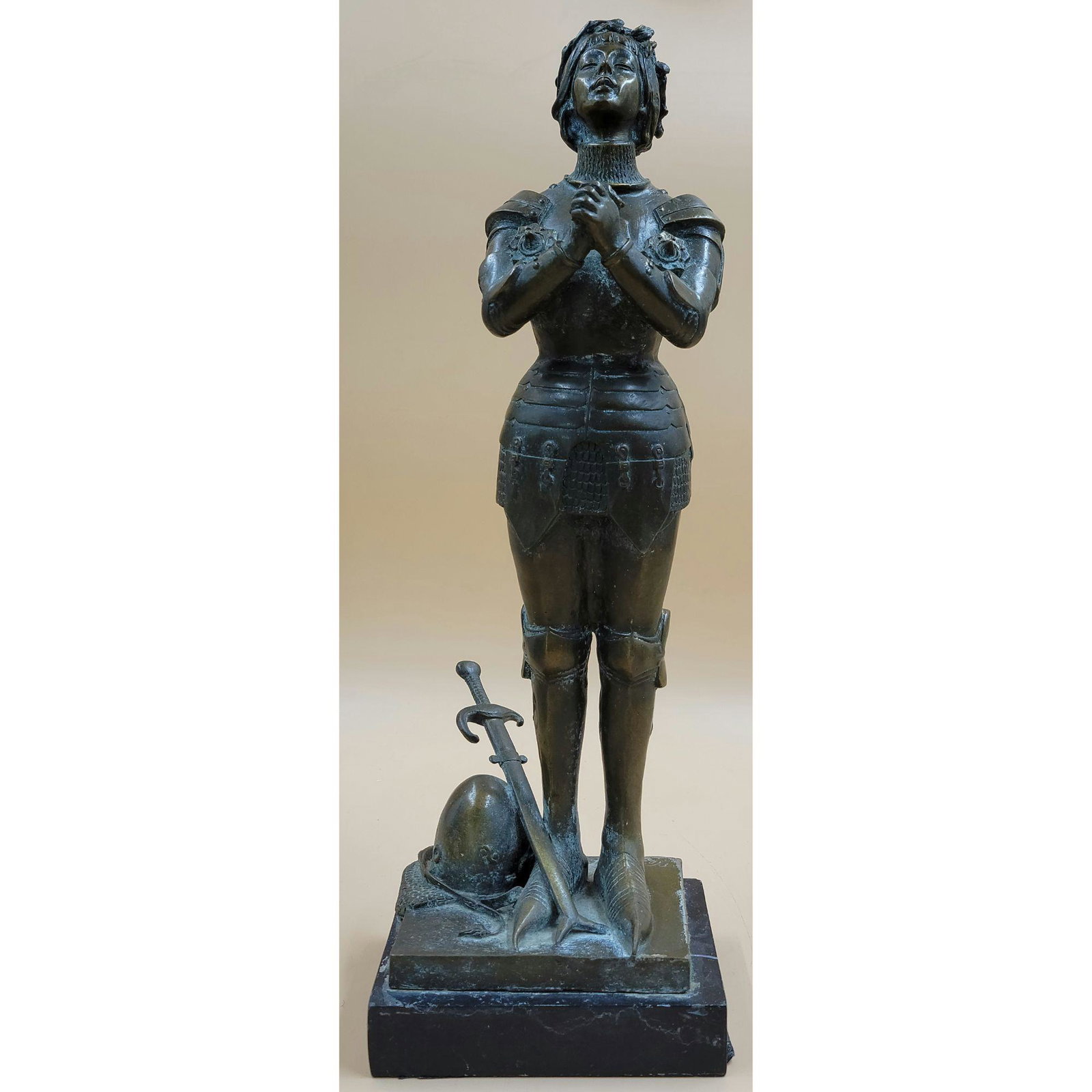 Fine 19th Century bronze of Joan of Arc, Signed Noel: A striking, 19th Century bronze of Joan of Arc, Signed "Noel", "Nell" or "Nee". Standing about 16, including Marble Base. Please carefully read our terms of sale, shipping information, and request any