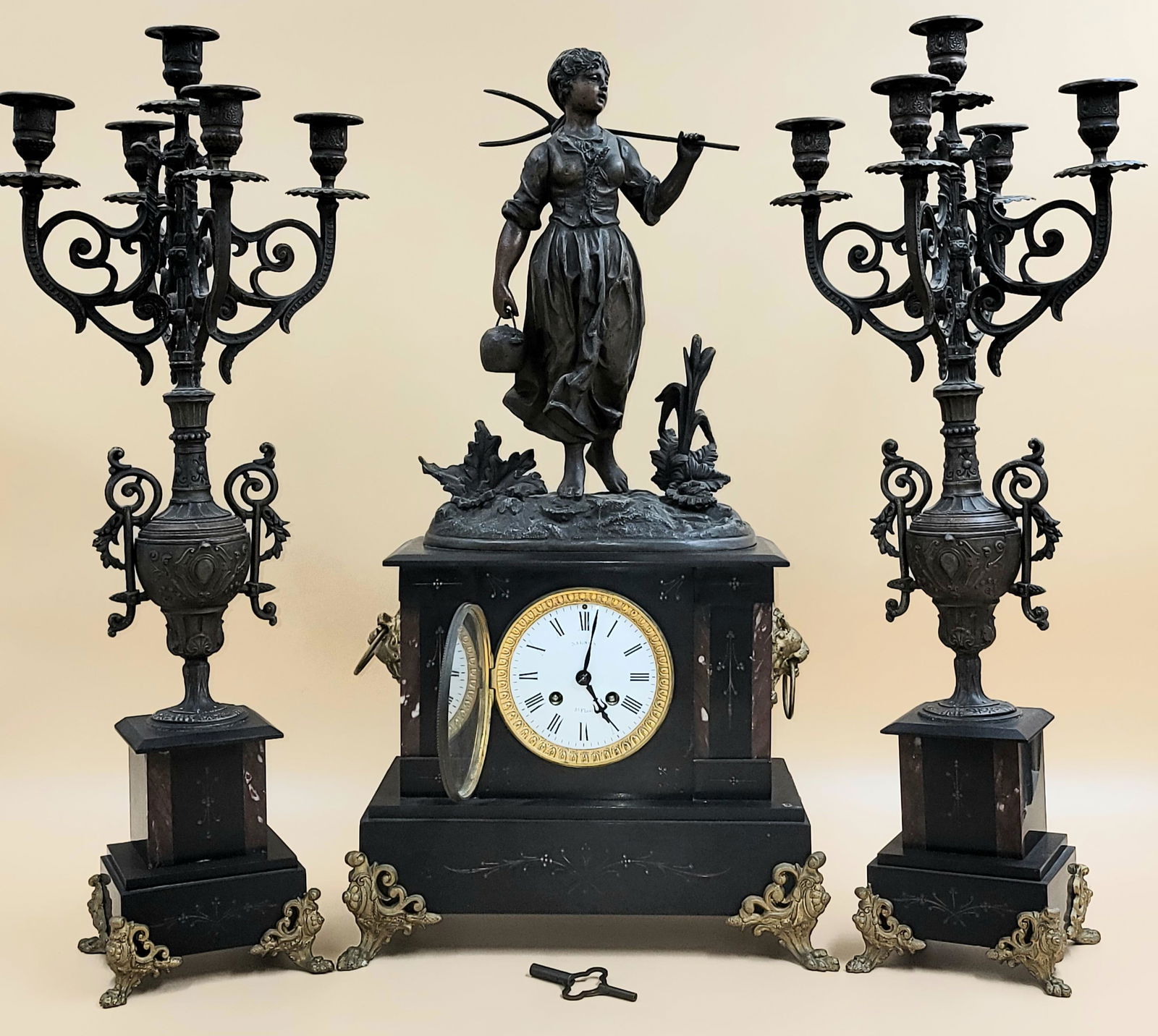 3 Piece Figural French Antique Clock (1 of 14)