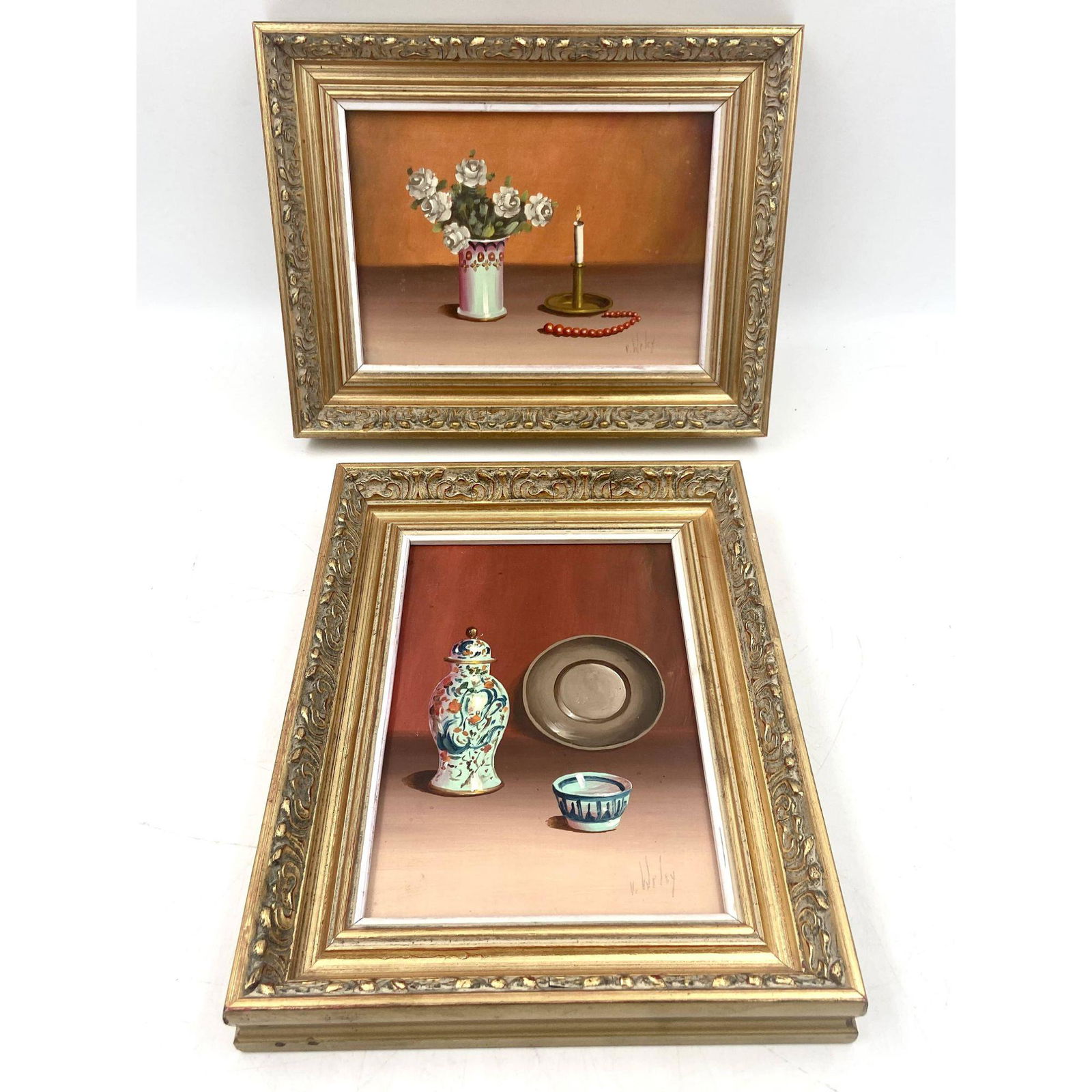 2 Small Mini Oil On Board Paintings V. Weley (1 of 12)